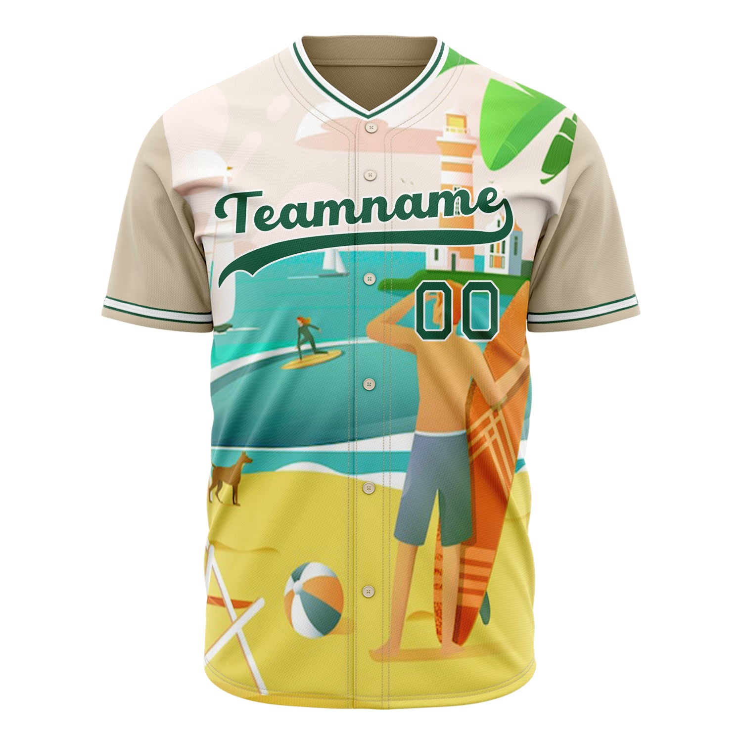 Custom Professional Sand Kelly Green Baseball Jersey