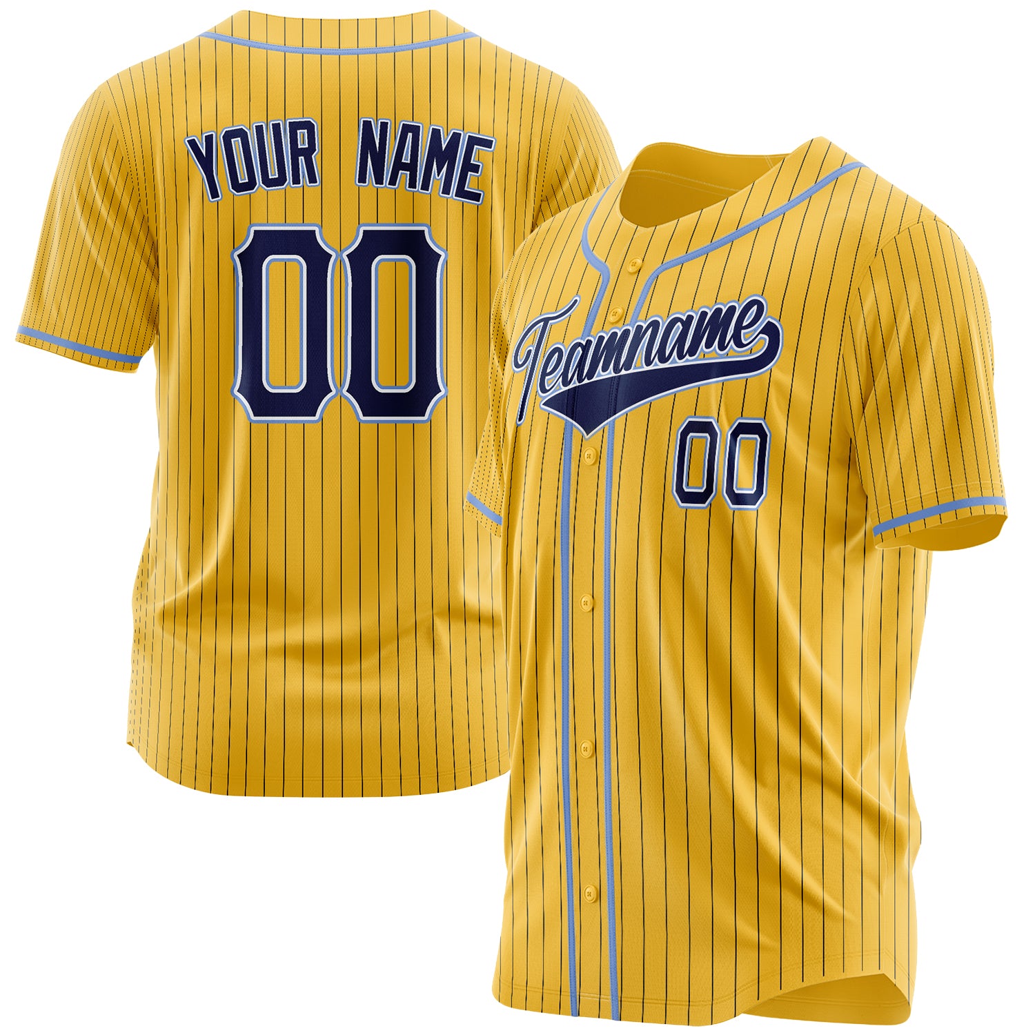 Benutzerdefiniertes Professionelles Gelb Marineblau Baseballtrikot BB03240607CK376