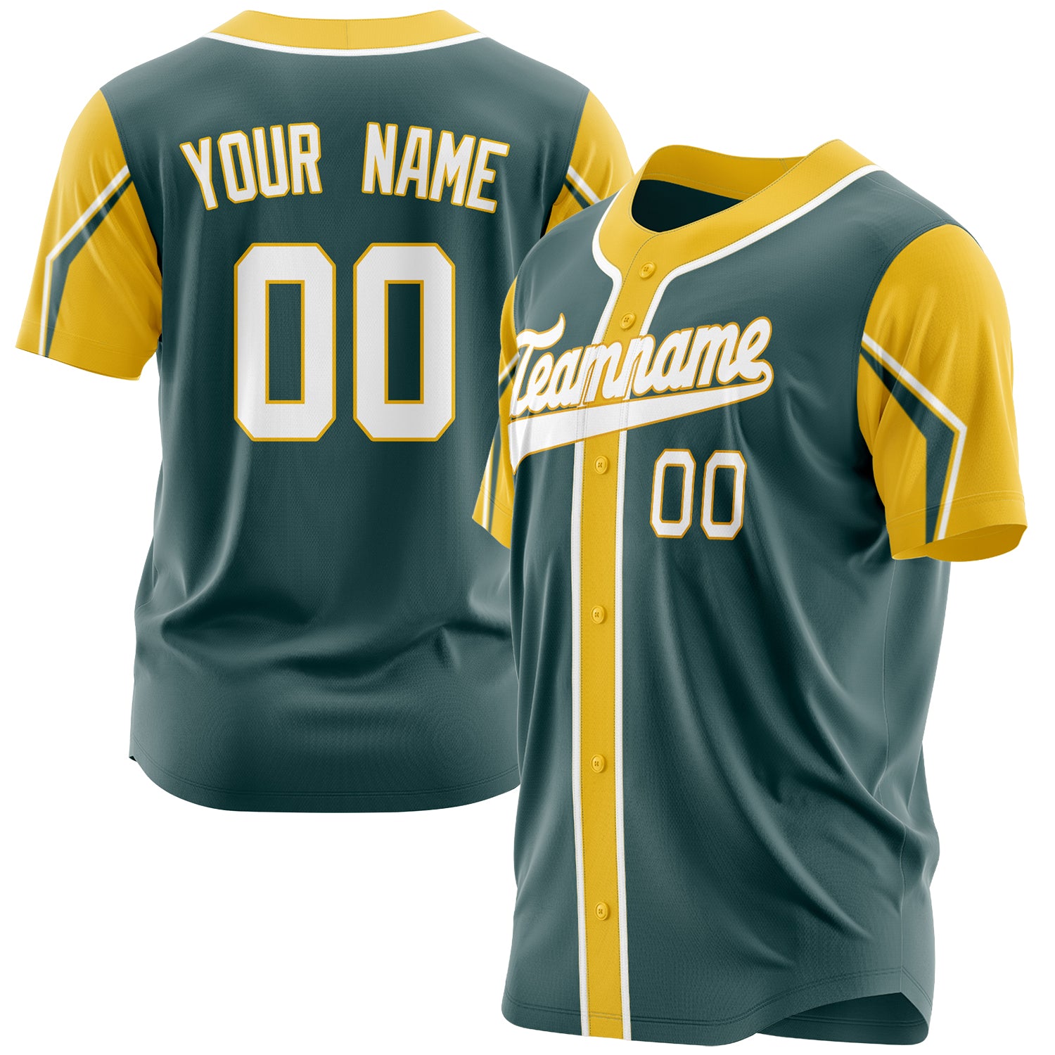 Benutzerdefiniertes Professionelles Mitternachtsgrün Gold Baseballtrikot BB03240607JZ305