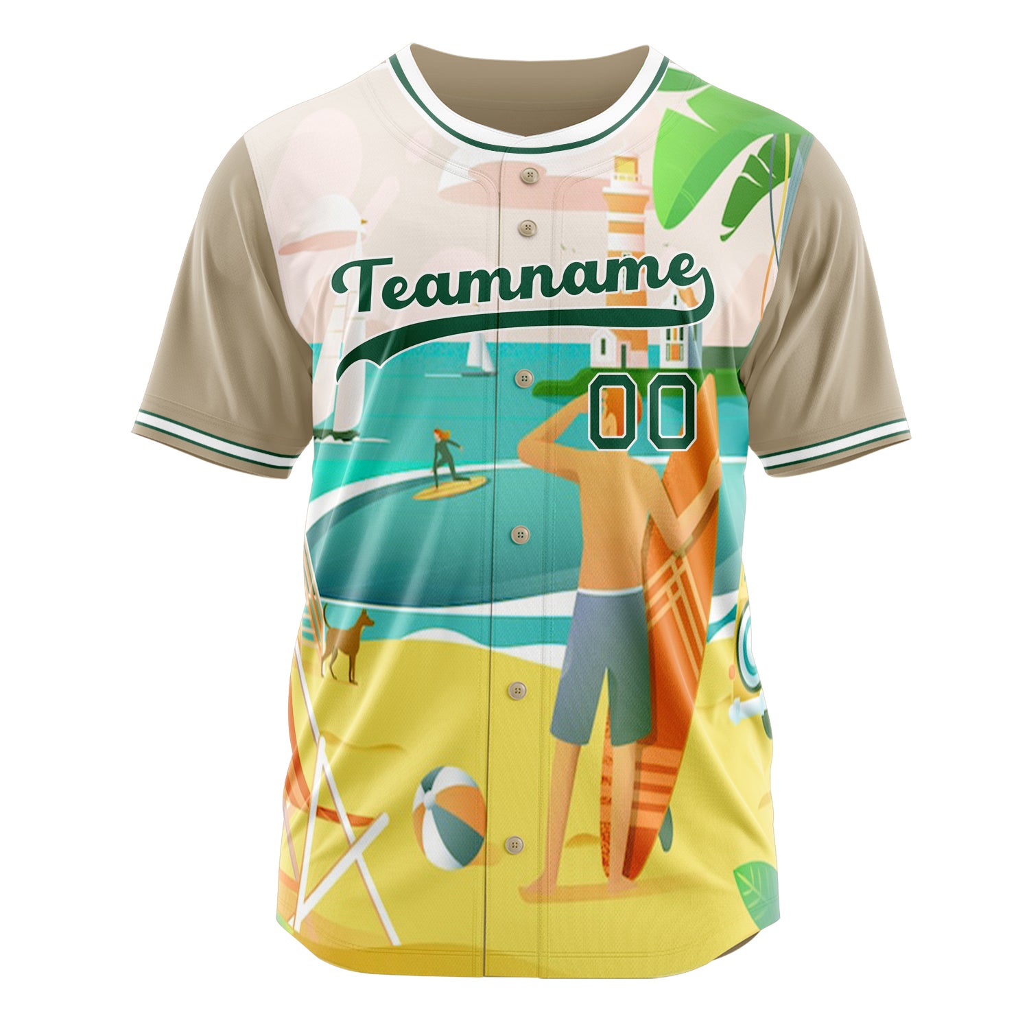 Custom Professional Sand Kelly Green Baseball Jersey