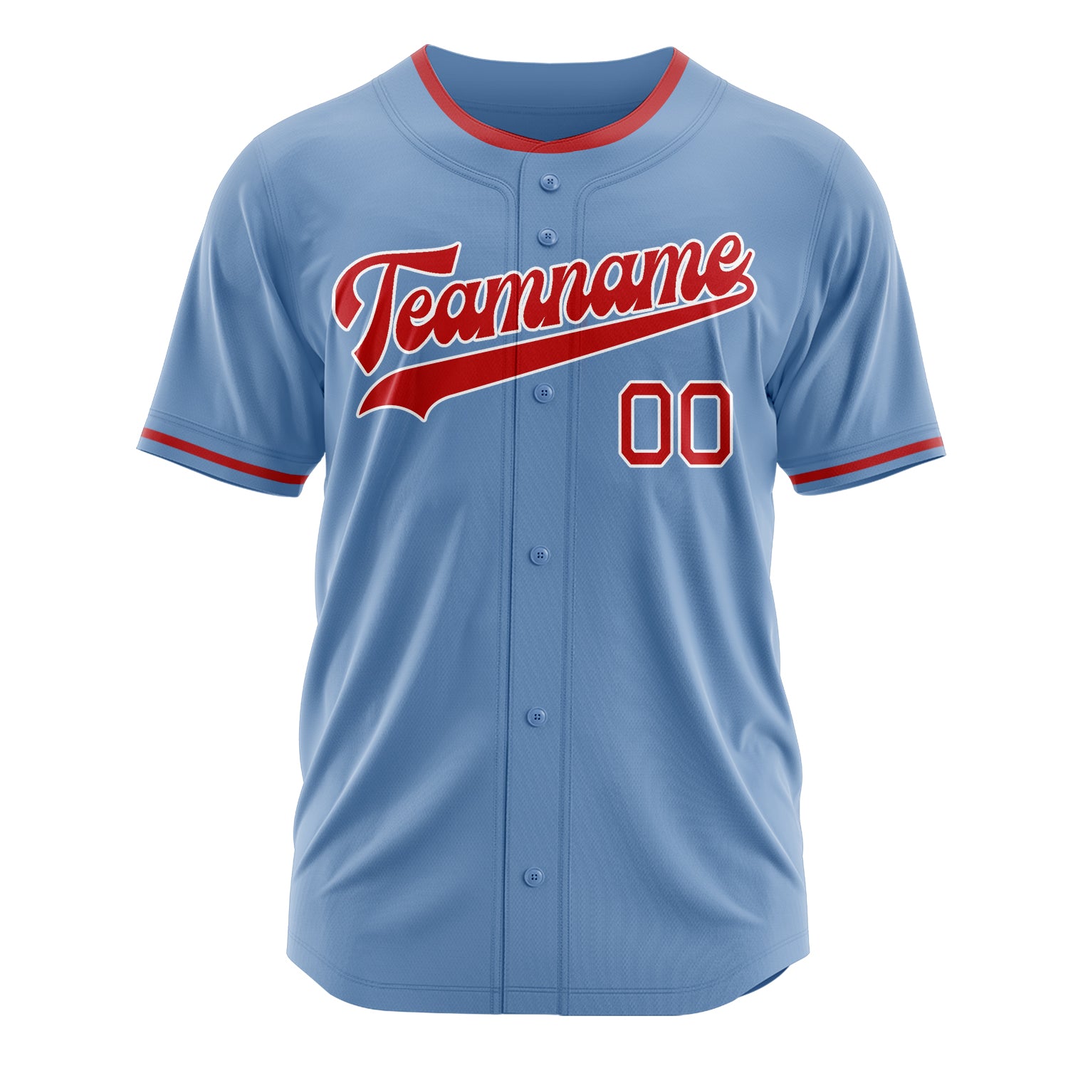 Benutzerdefiniertes Professionelles Hellblau Rot Baseballtrikot