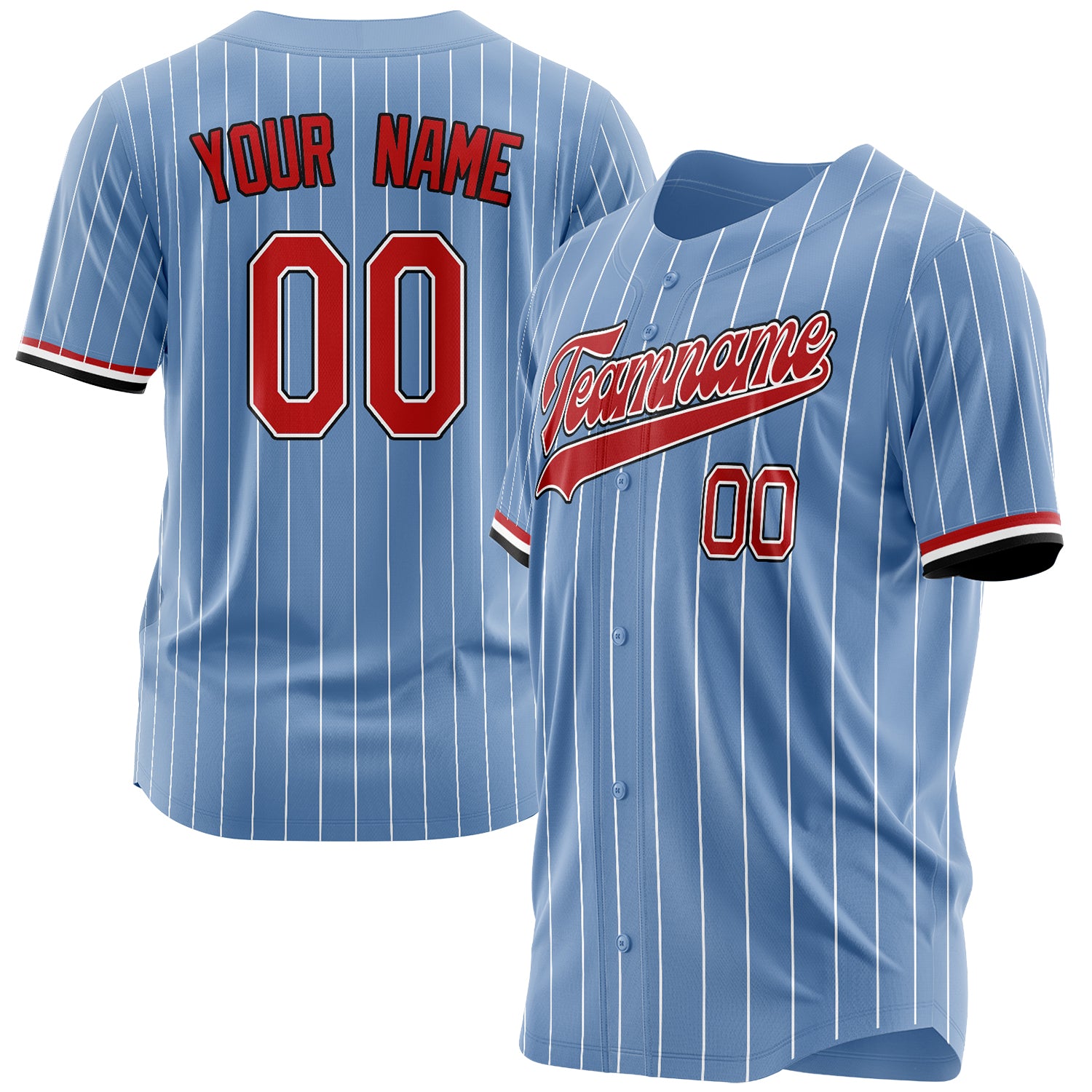 Benutzerdefiniertes Professionelles Hellblau Rot Baseballtrikot BB03240607LJ256