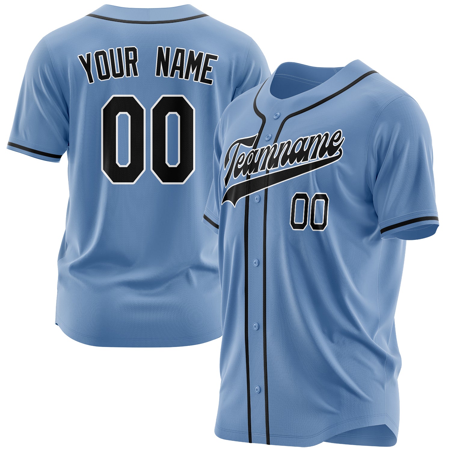 Benutzerdefiniertes Professionelles Hellblau Schwarz Baseballtrikot BB03240607LJ257