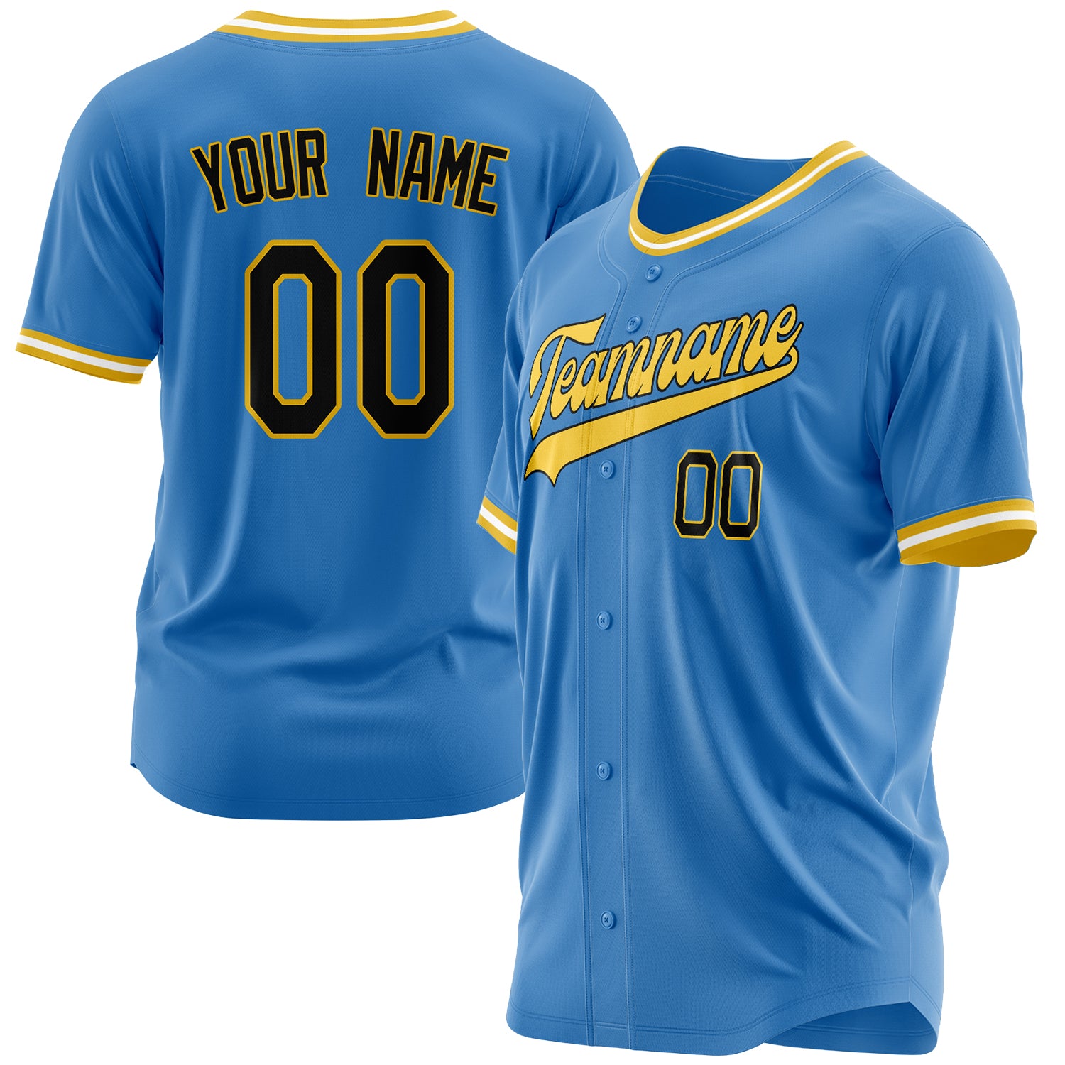 Benutzerdefiniertes Professionelles Puderblau Schwarz Baseballtrikot BB03240607XJ163