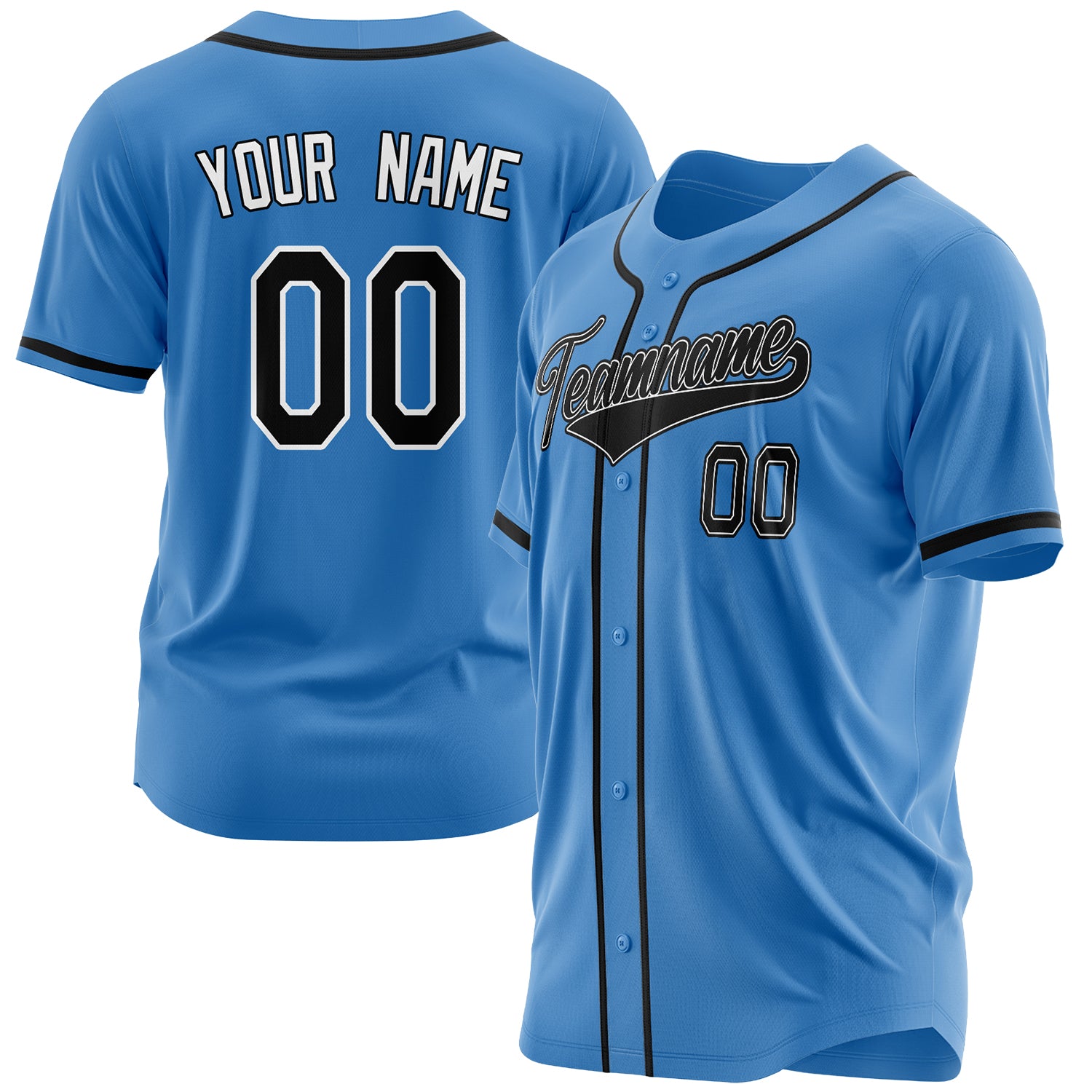 Benutzerdefiniertes Professionelles Puderblau Schwarz Baseballtrikot BB03240607XJ175