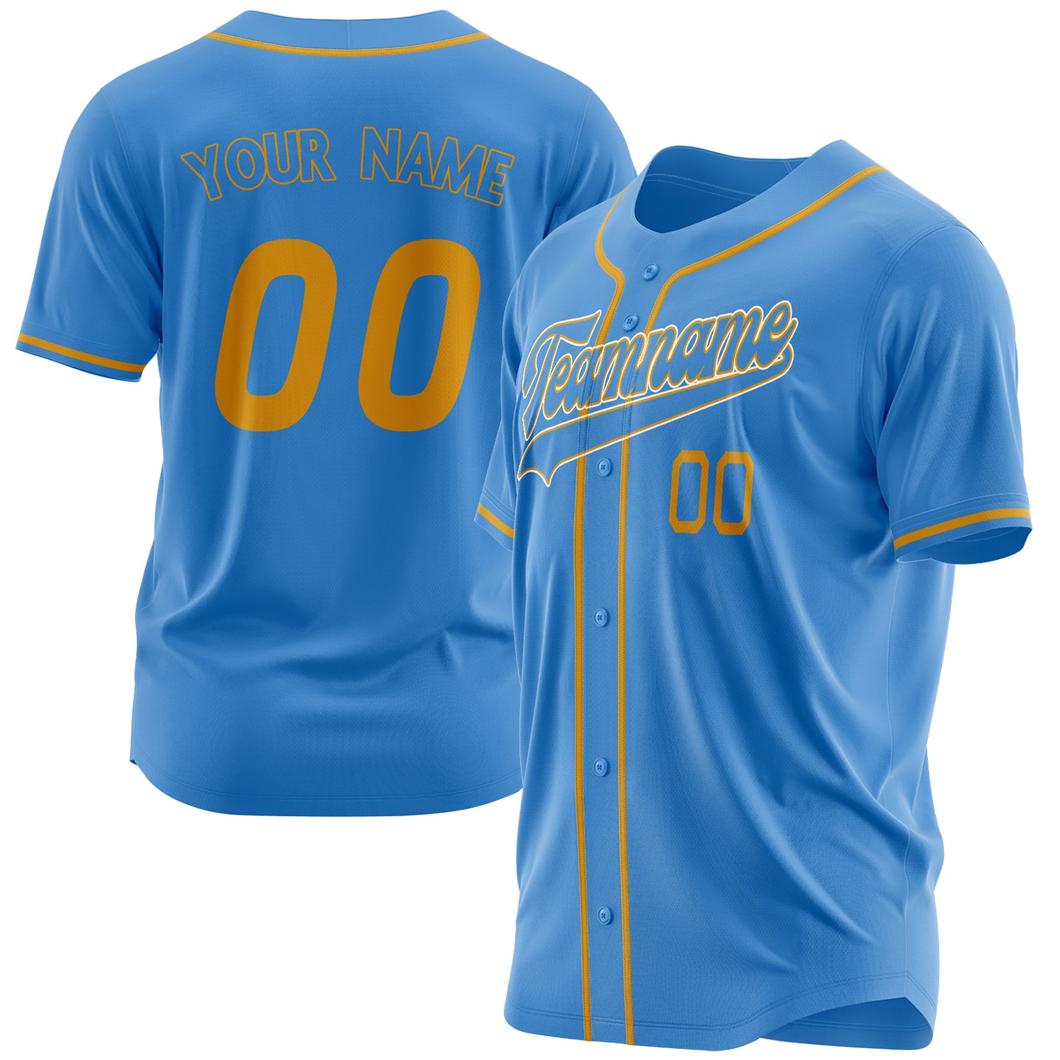 Benutzerdefiniertes Professionelles Puderblau Gold Baseballtrikot BB03240607XJ176