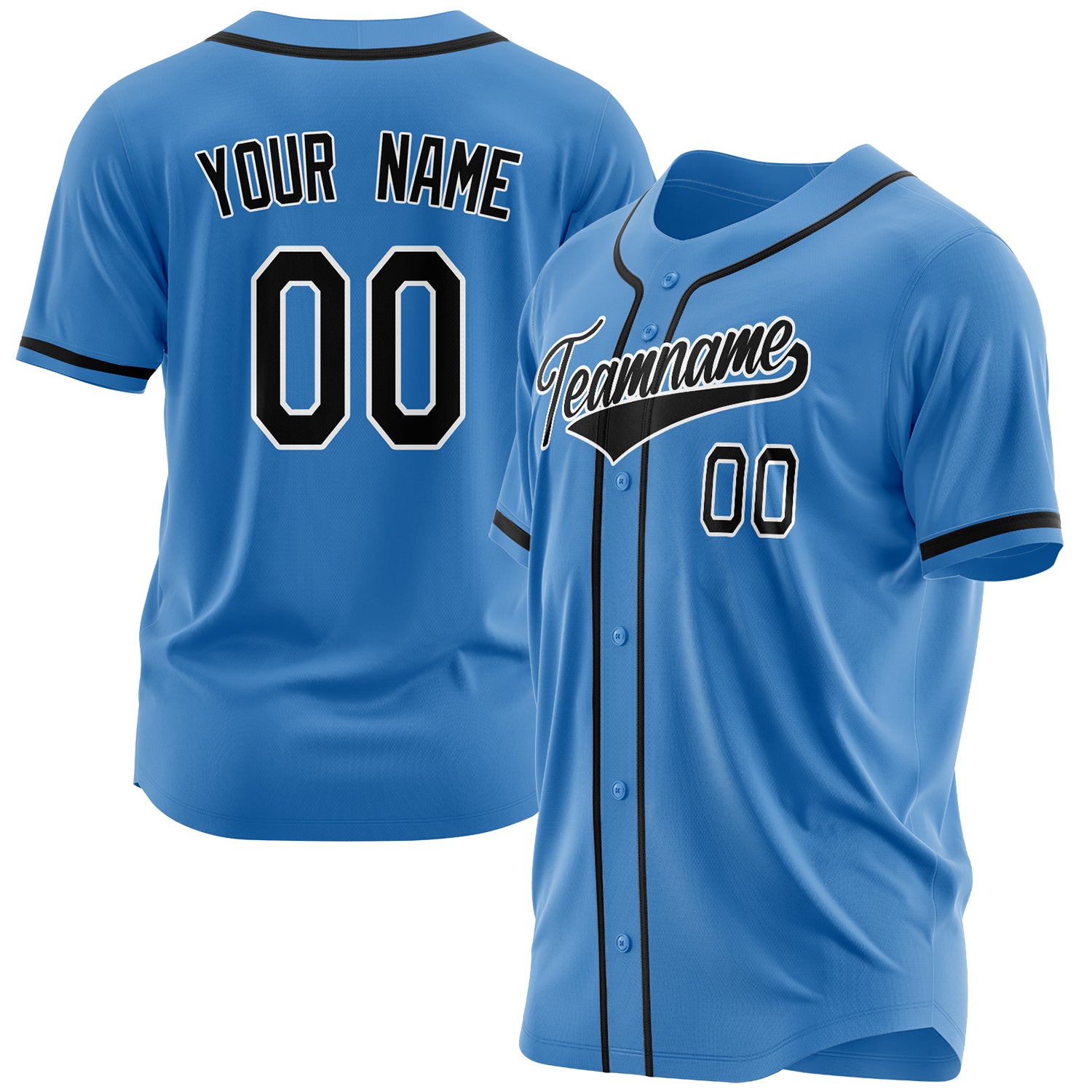 Benutzerdefiniertes Professionelles Puderblau Schwarz Baseballtrikot BB03240607XJ177