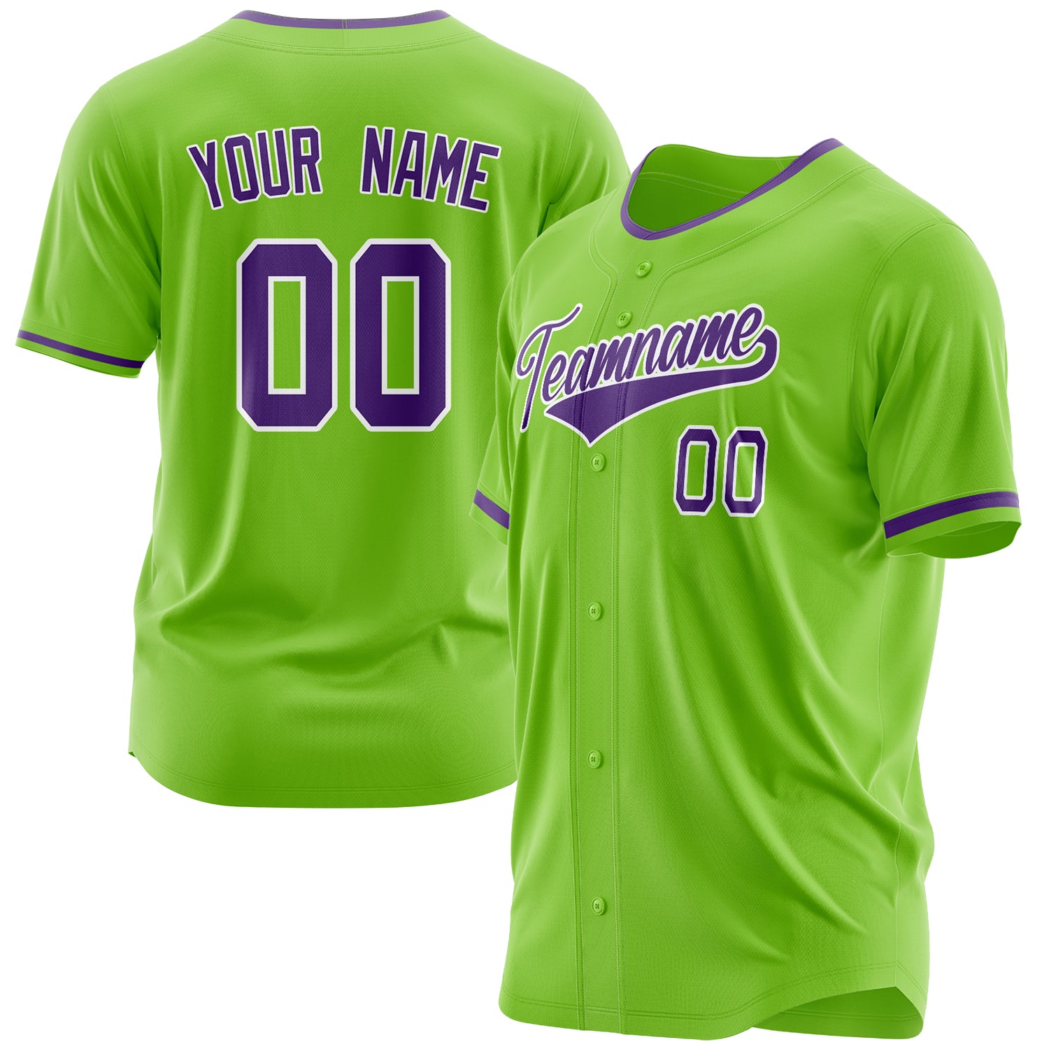 Benutzerdefiniertes Professionelles Neongrün Lila Baseballtrikot BB03240607XJ310