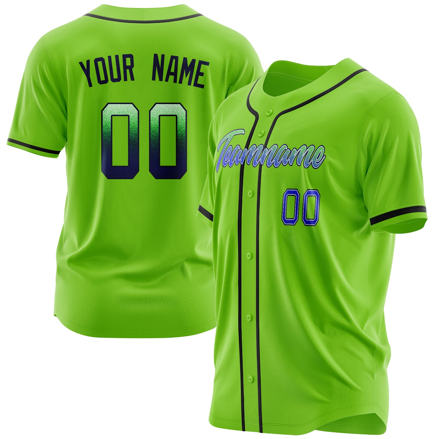 Benutzerdefiniertes Professionelles Neongrün Marineblau Baseballtrikot BB03240607XJ320