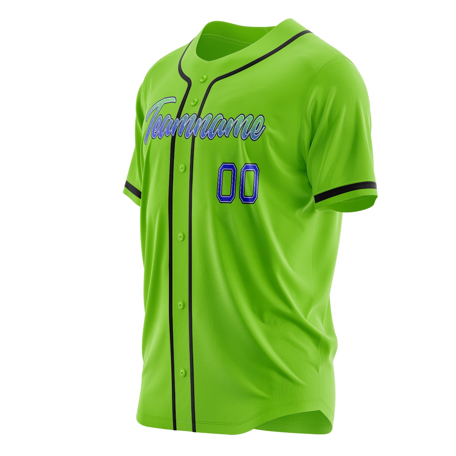 Custom Professional Neon Green Navy Blue Baseball Jersey