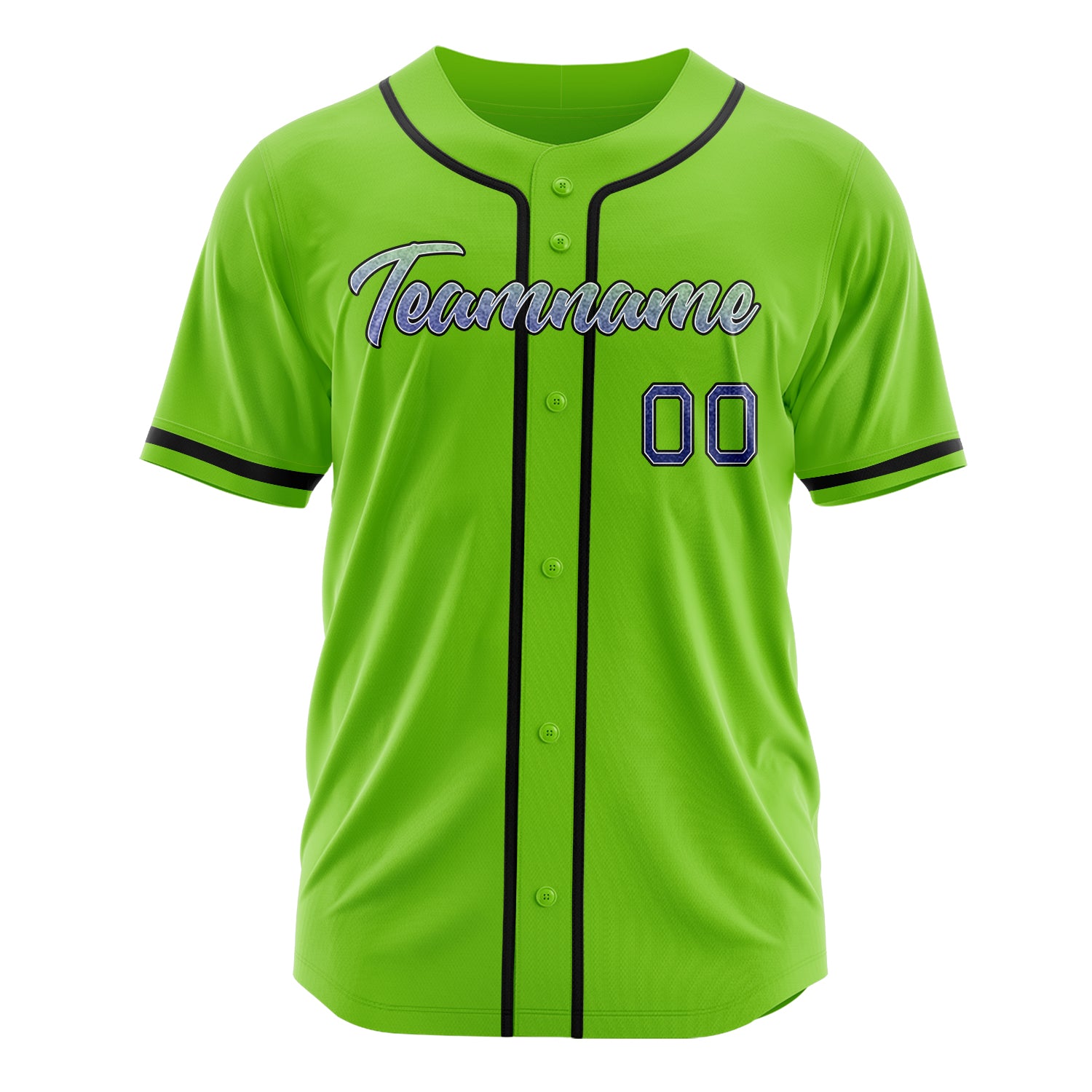 Custom Professional Neon Green Navy Blue Baseball Jersey