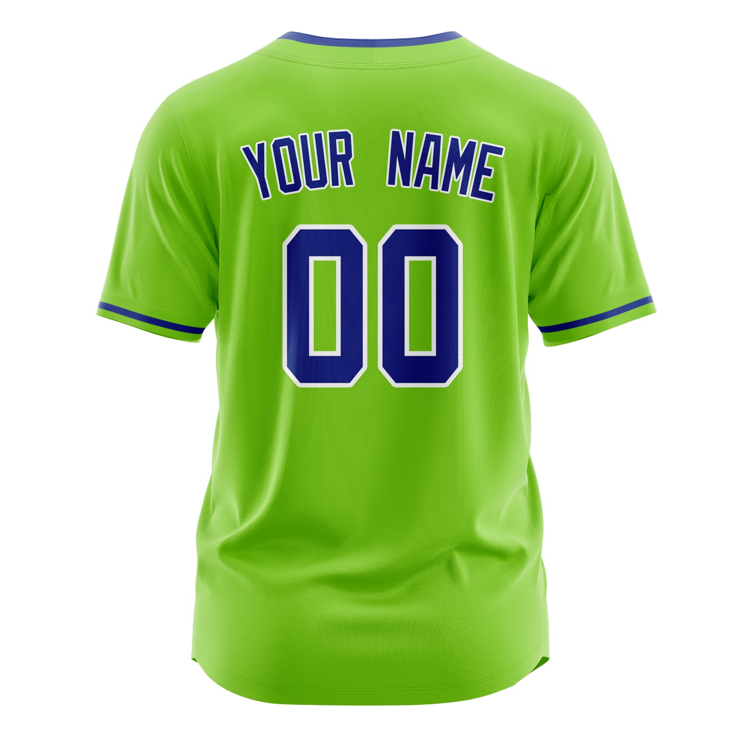 Custom Professional Neon Green Royal Blue Baseball Jersey