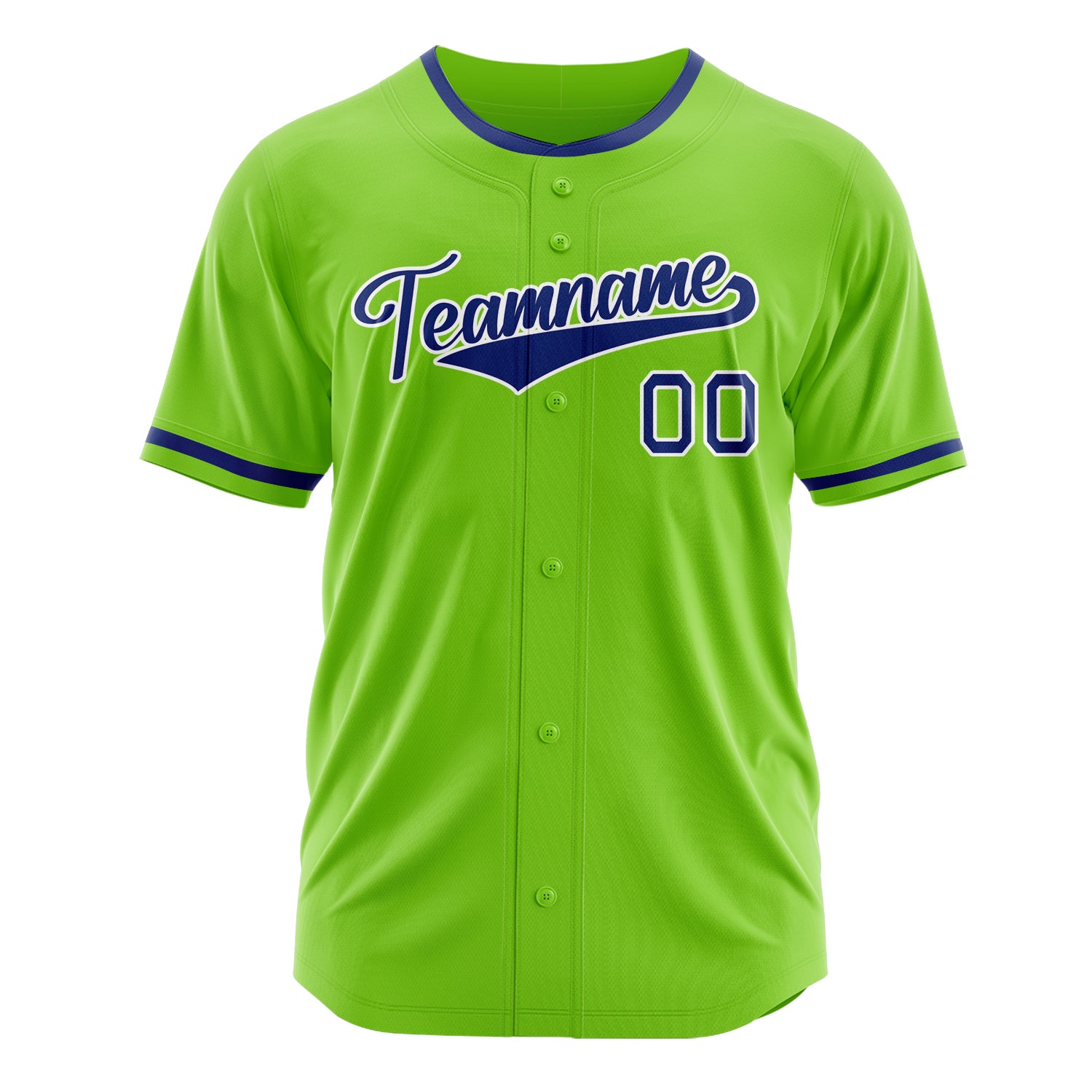 Custom Professional Neon Green Royal Blue Baseball Jersey