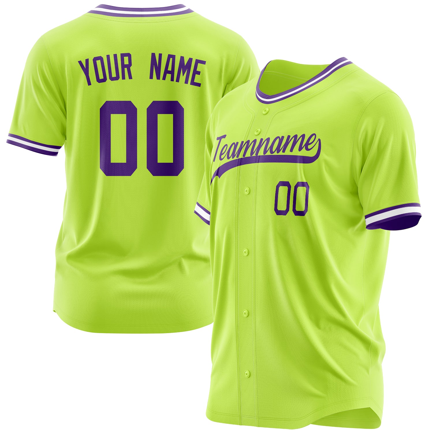 Benutzerdefiniertes Professionelles Neongrün Lila Baseballtrikot BB03240607XJ325
