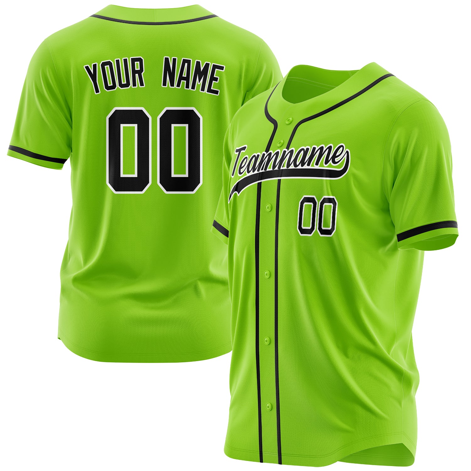 Benutzerdefiniertes Professionelles Neongrün Schwarz Baseballtrikot BB03240607XJ328