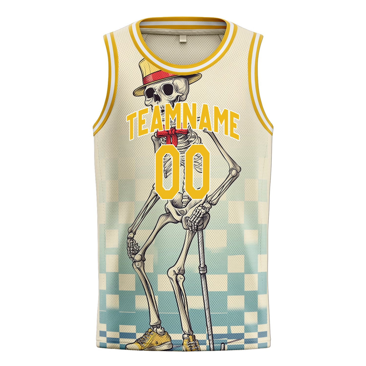 Custom Professional Cream Skull Basketball Jersey