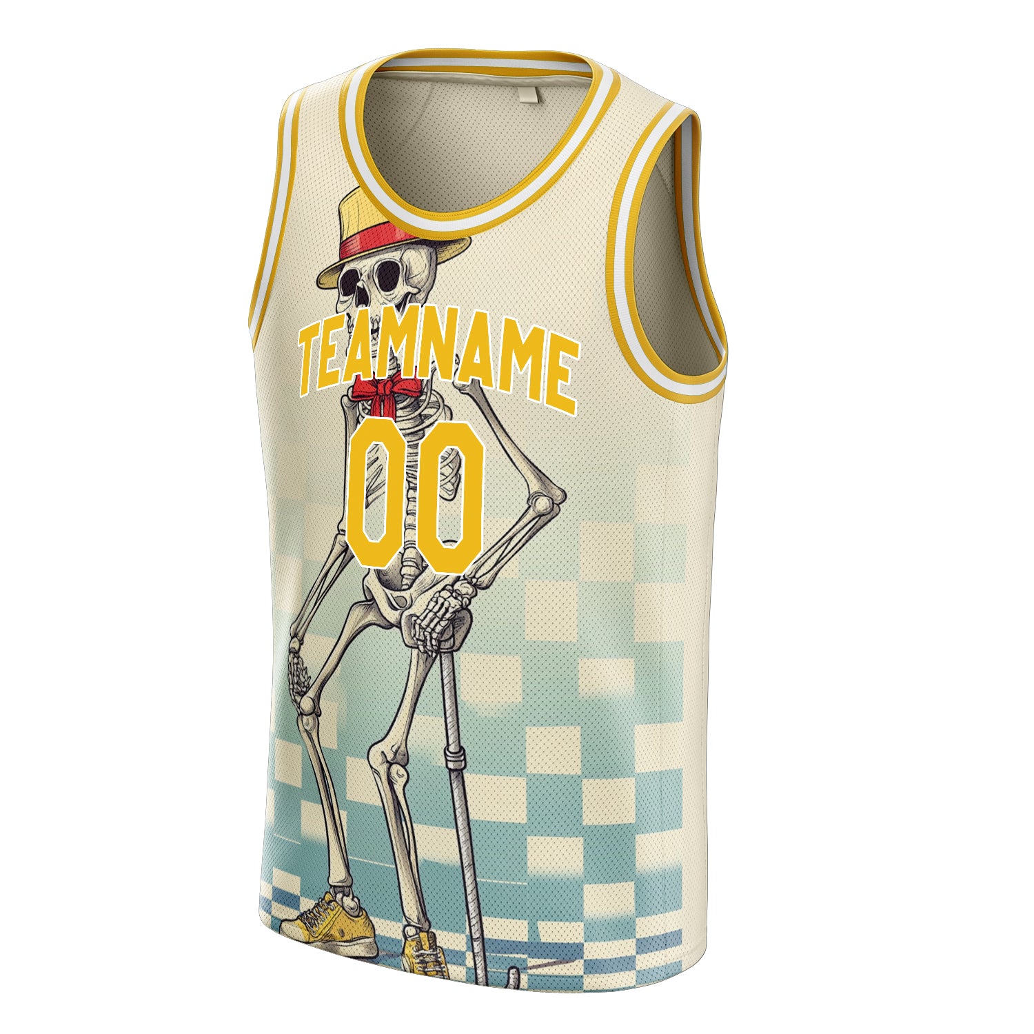 Custom Professional Cream Skull Basketball Jersey