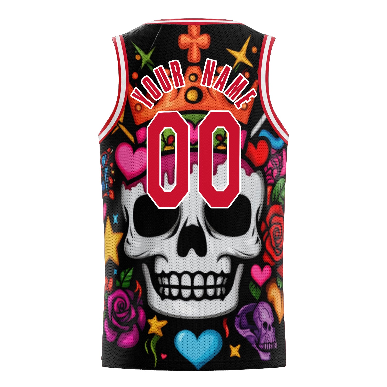 Maßgeschneidertes professionelles Rot Schädel Basketballtrikot