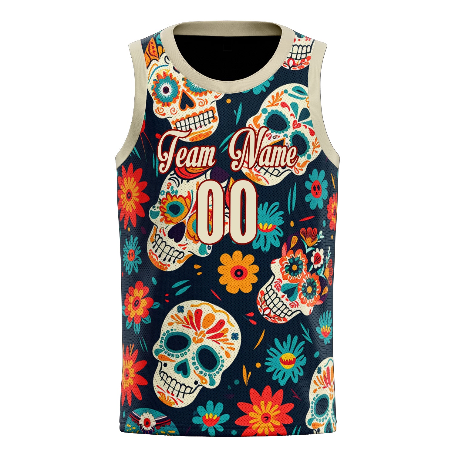 Custom Professional Cream Skull Basketball Jersey