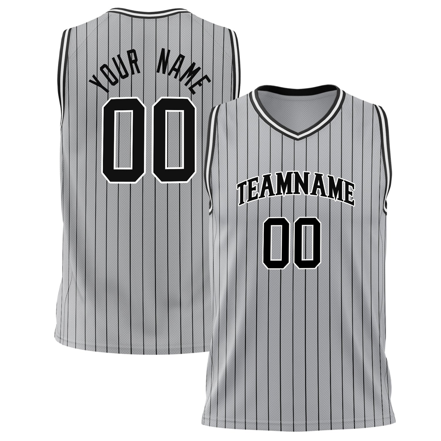 Benutzerdefiniertes Professionelles Grau Schwarz Basketballtrikot BS02240626LJ085