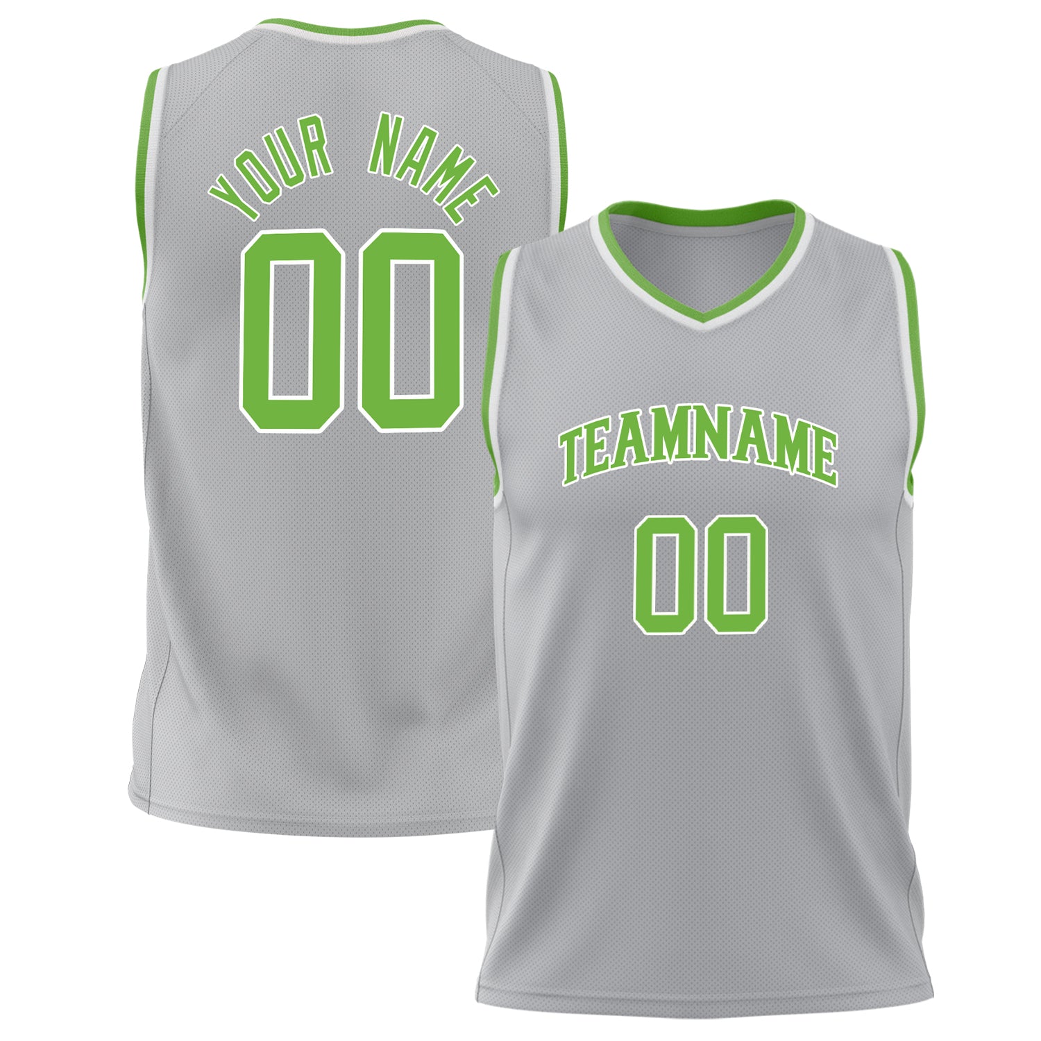 Benutzerdefiniertes Professionelles Grau Neongrün Basketballtrikot BS02240626LJ087