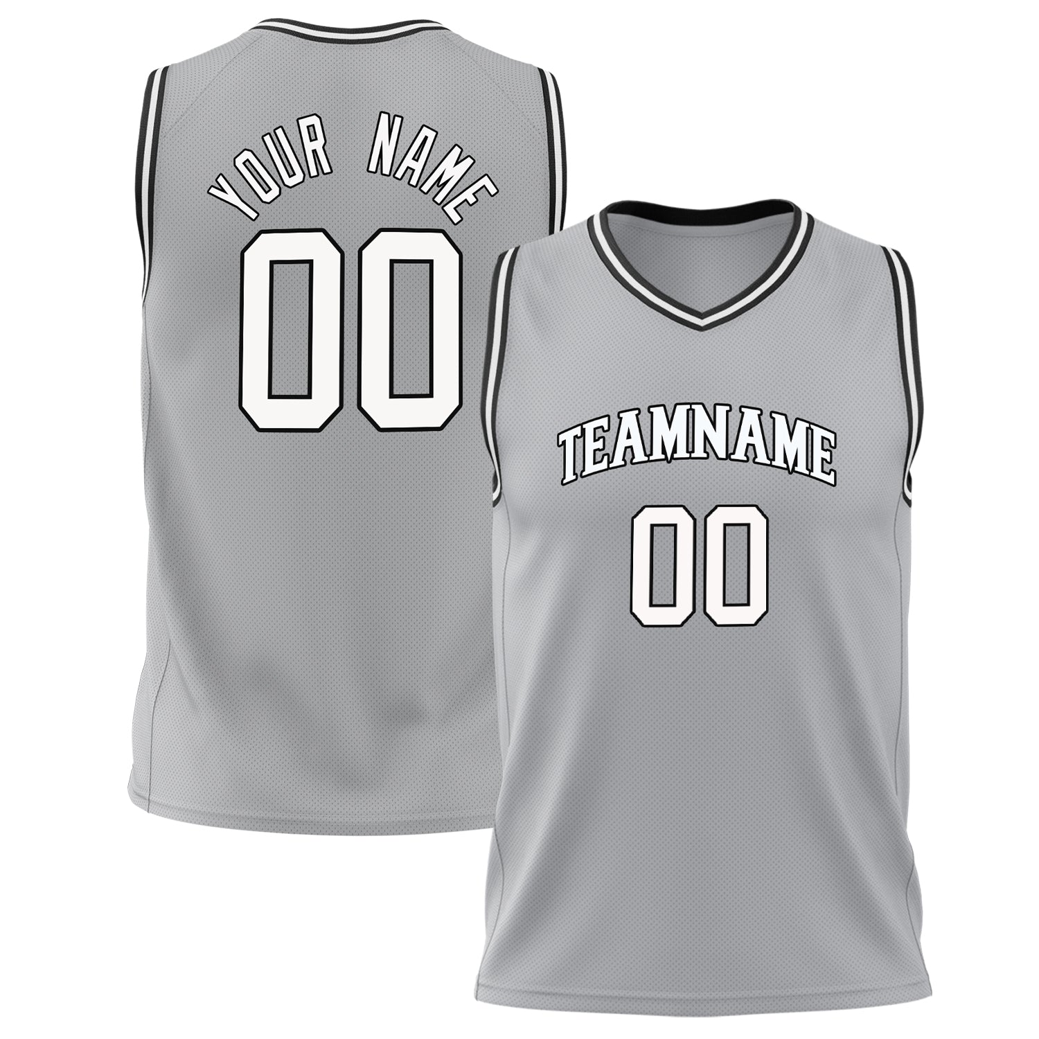 Benutzerdefiniertes Professionelles Grau Weiß Basketballtrikot BS02240626LJ088