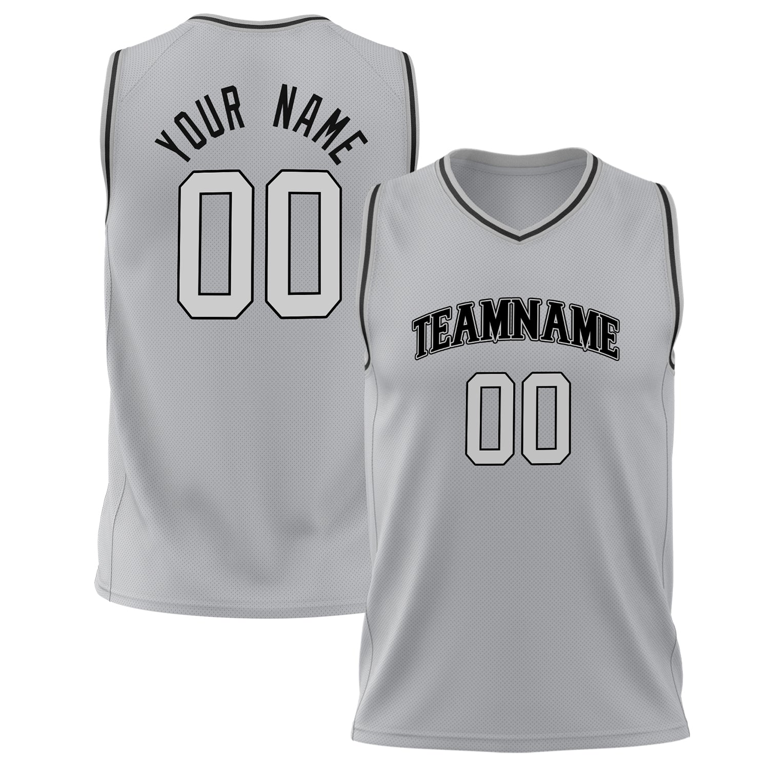 Benutzerdefiniertes Professionelles Grau Schwarz Basketballtrikot BS02240626LJ091
