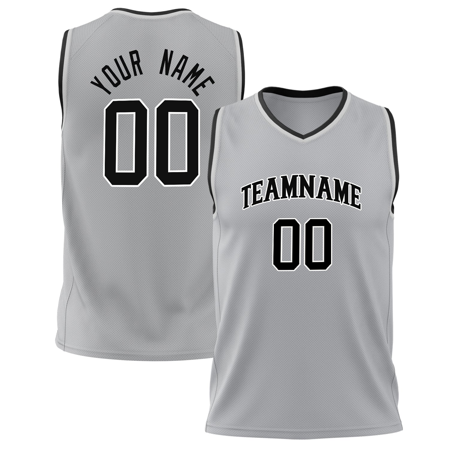 Benutzerdefiniertes Professionelles Grau Schwarz Basketballtrikot BS02240626LJ093