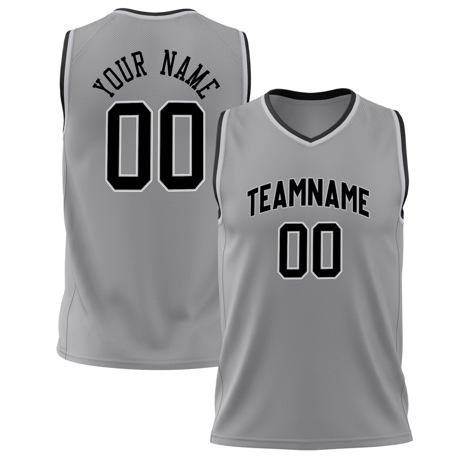 Benutzerdefiniertes Professionelles Grau Schwarz Basketballtrikot BS02240626LJ094