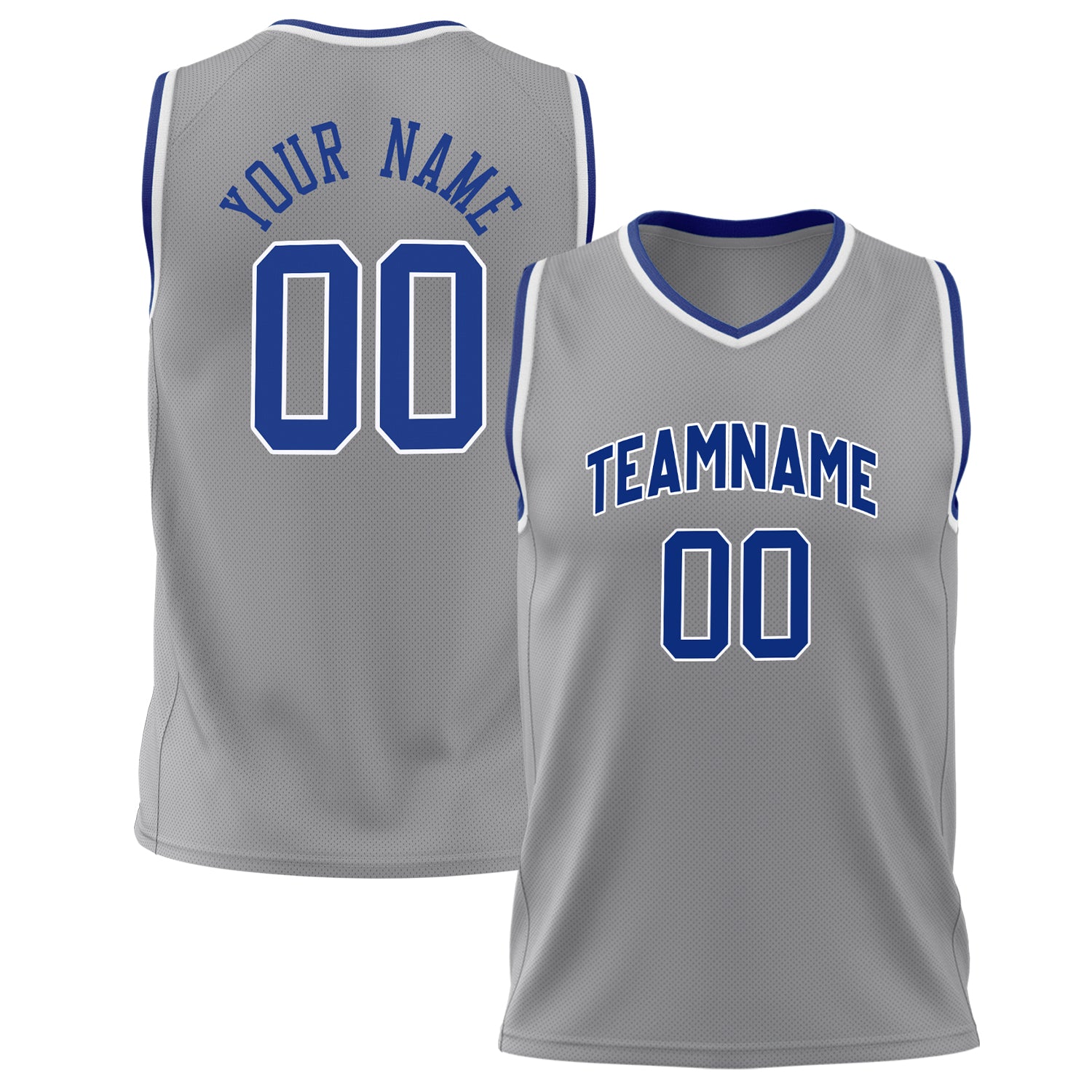 Benutzerdefiniertes Professionelles Grau Königsblau Basketballtrikot BS02240626LJ096