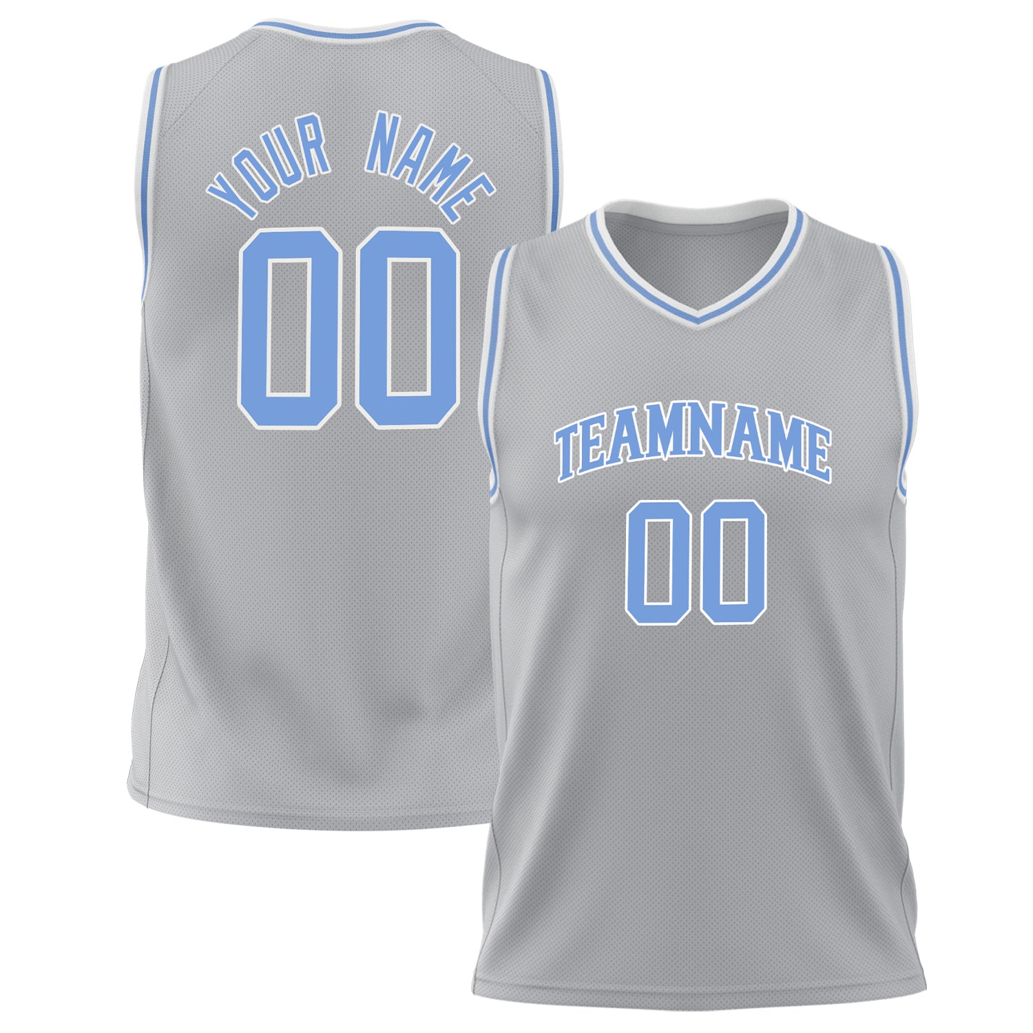 Benutzerdefiniertes Professionelles Grau Hellblau Basketballtrikot BS02240626LJ098