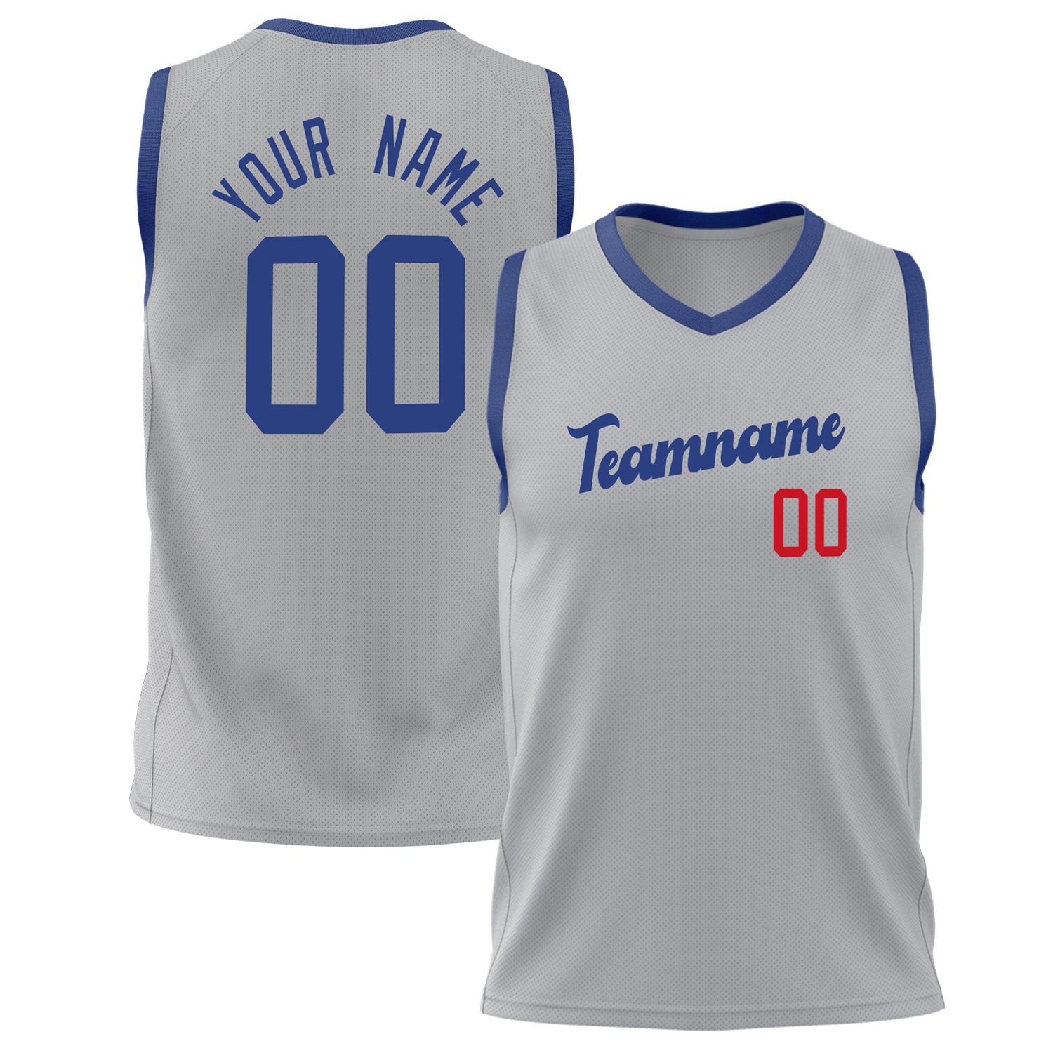 Benutzerdefiniertes Professionelles Grau Königsblau Basketballtrikot BS02240626LJ100
