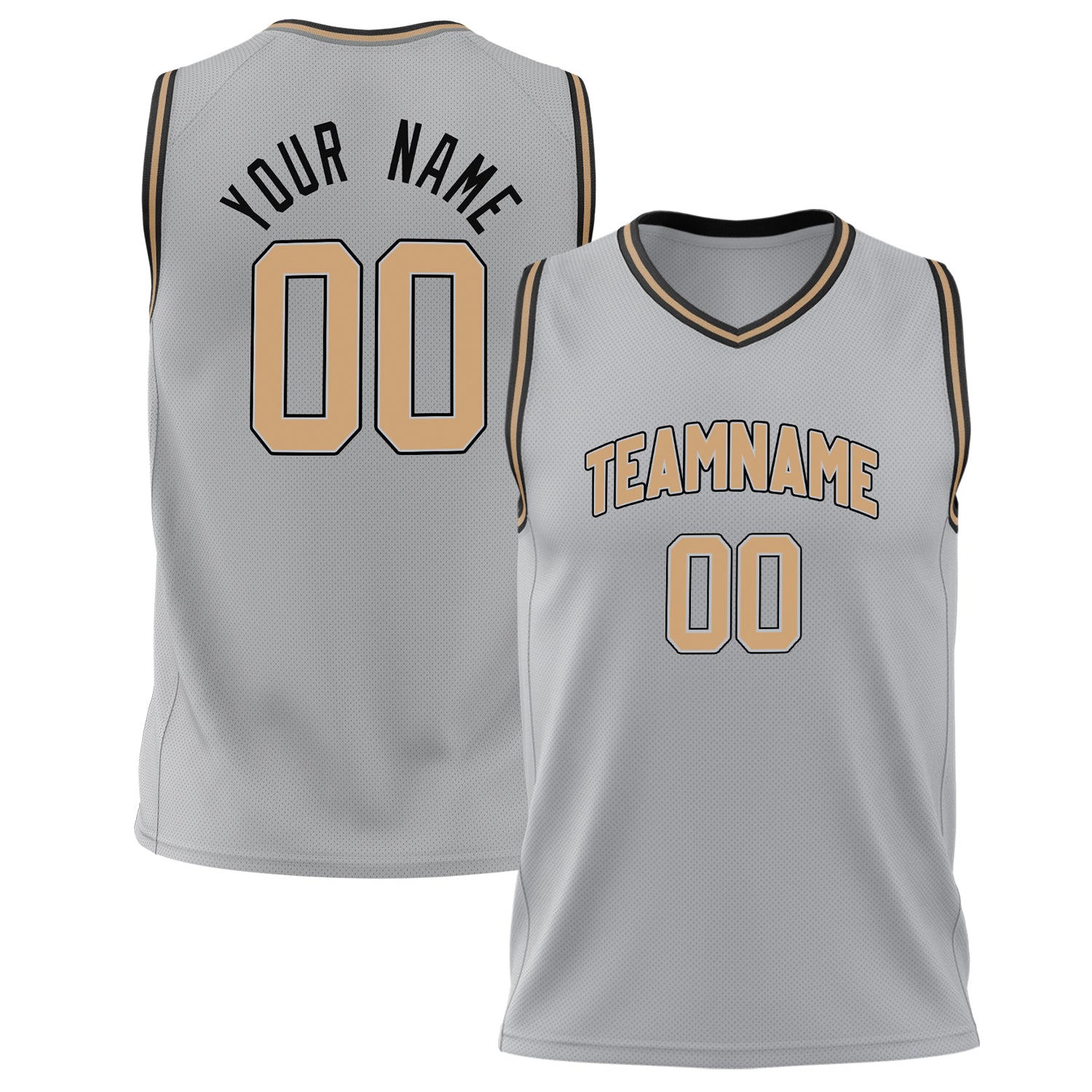 Benutzerdefiniertes Professionelles Grau Gold Basketballtrikot BS02240626LJ102