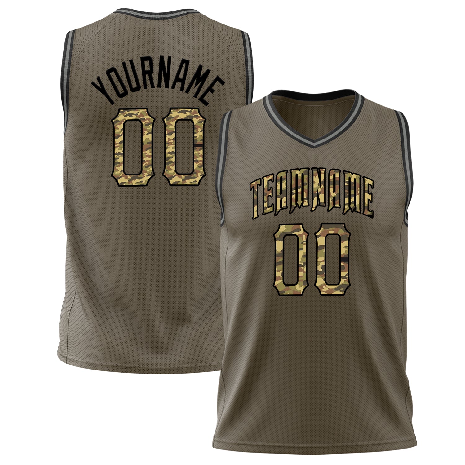 Benutzerdefiniertes Professionelles Oliv Camo Basketballtrikot BS02240626LJ135