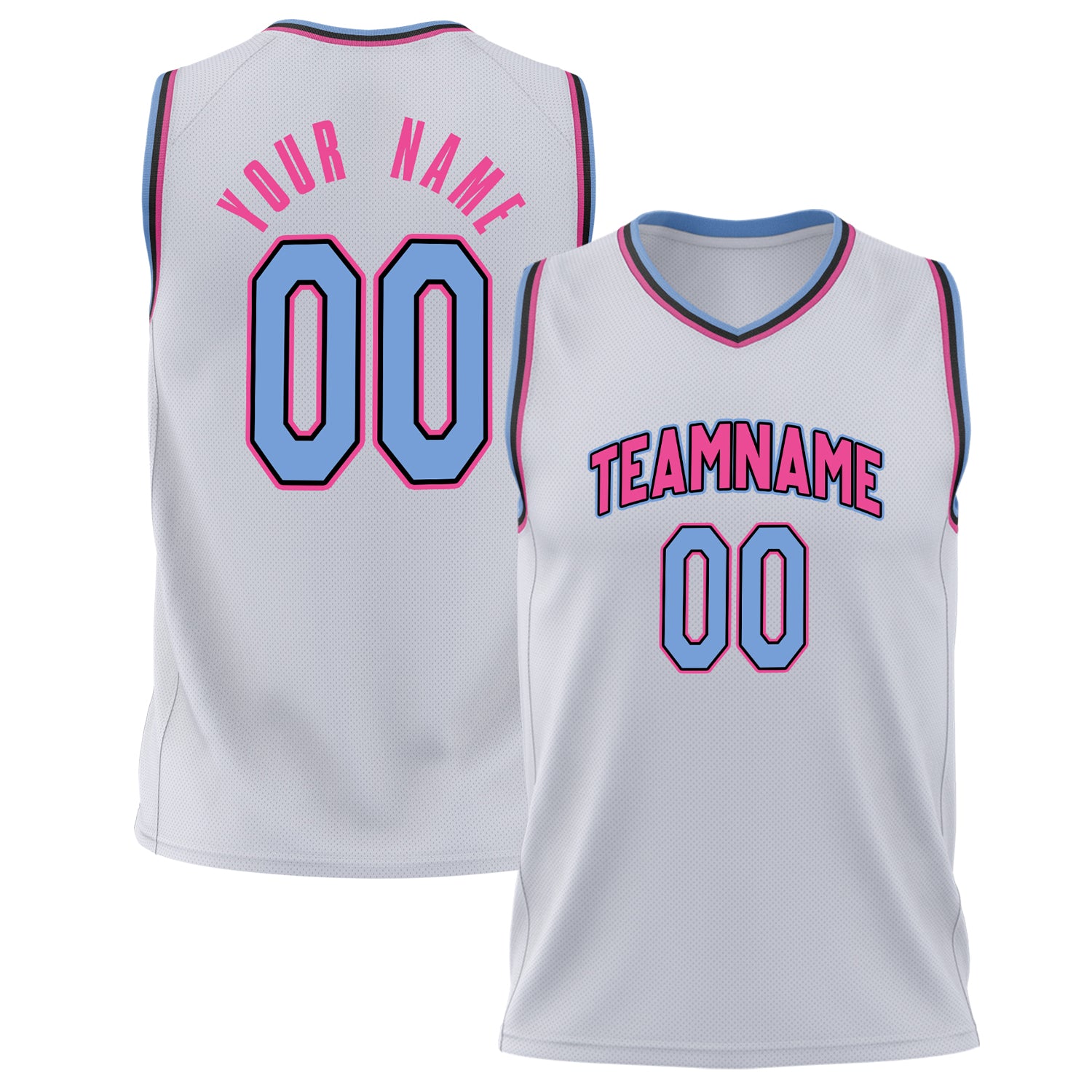 Benutzerdefiniertes Professionelles Weiß Hellblau Basketballtrikot BS02240626XJ255