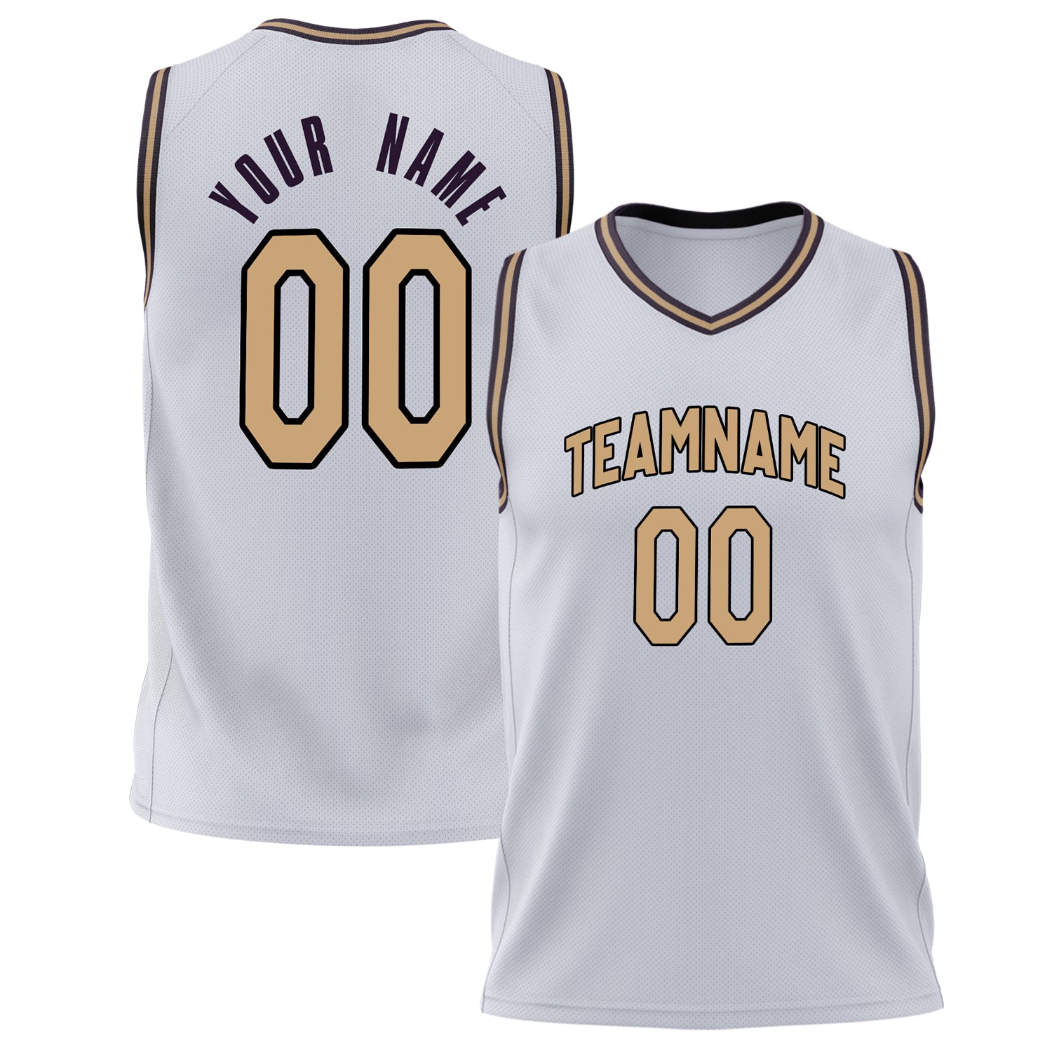 Benutzerdefiniertes Professionelles Weiß Altgold Basketballtrikot BS02240626XJ271