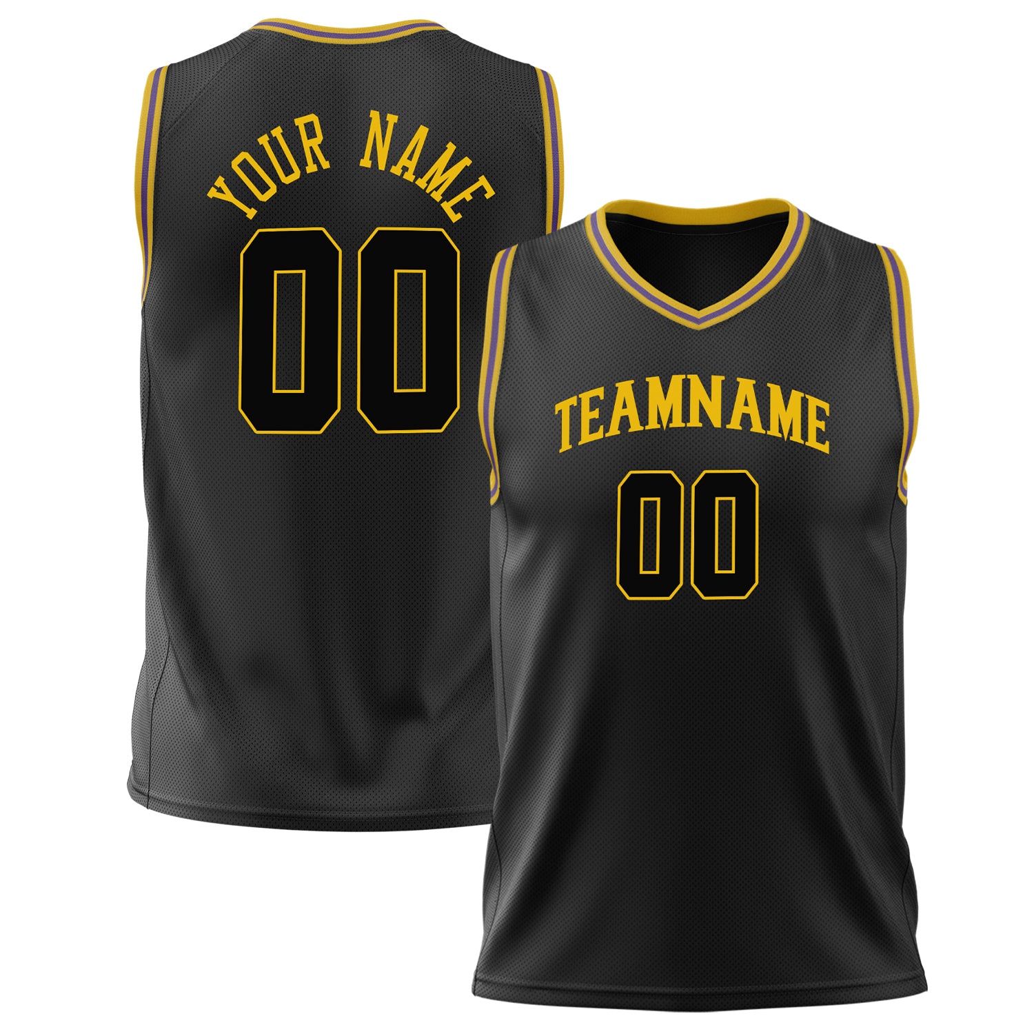 Benutzerdefiniertes Professionelles Schwarz Gold Basketballtrikot BS02240626ZX007