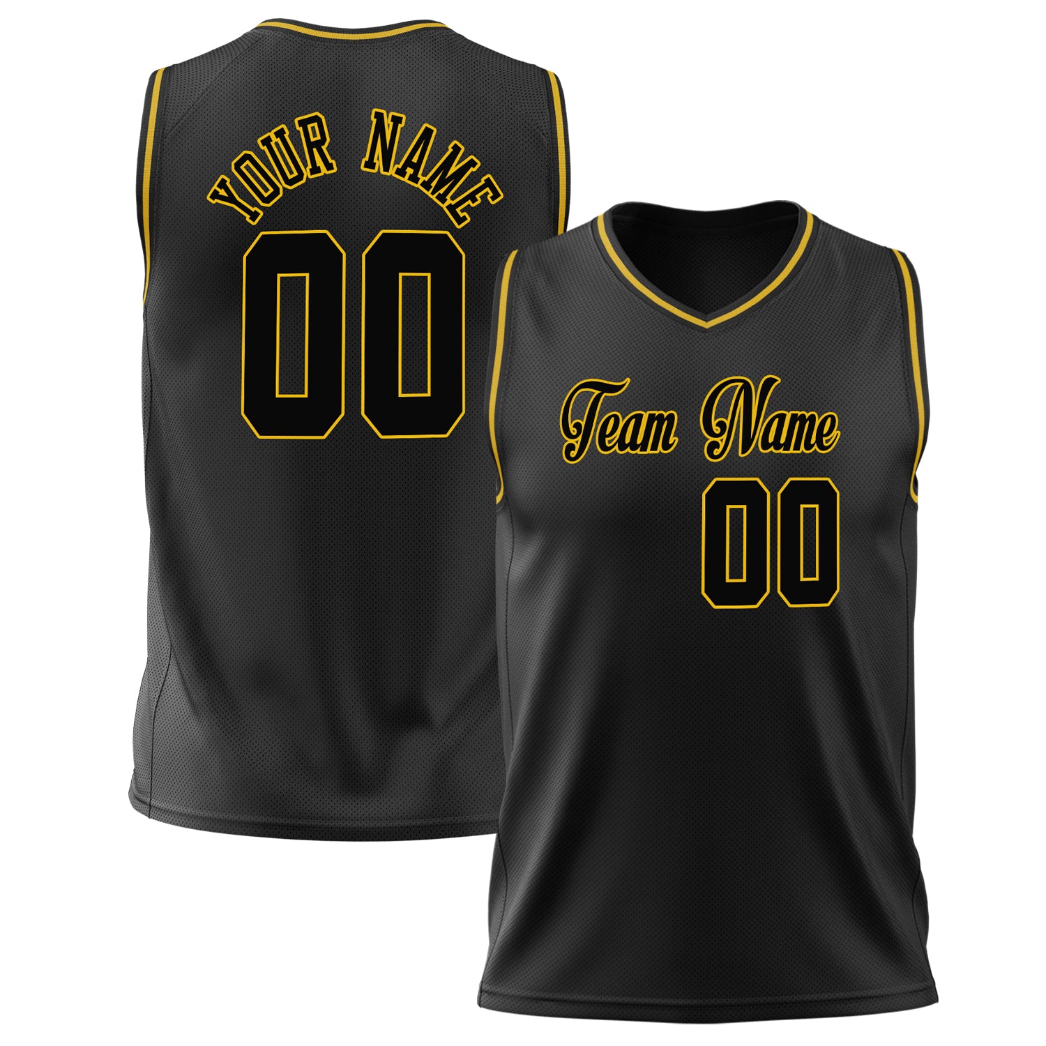 Benutzerdefiniertes Professionelles Schwarz Gold Basketballtrikot BS02240626ZX011