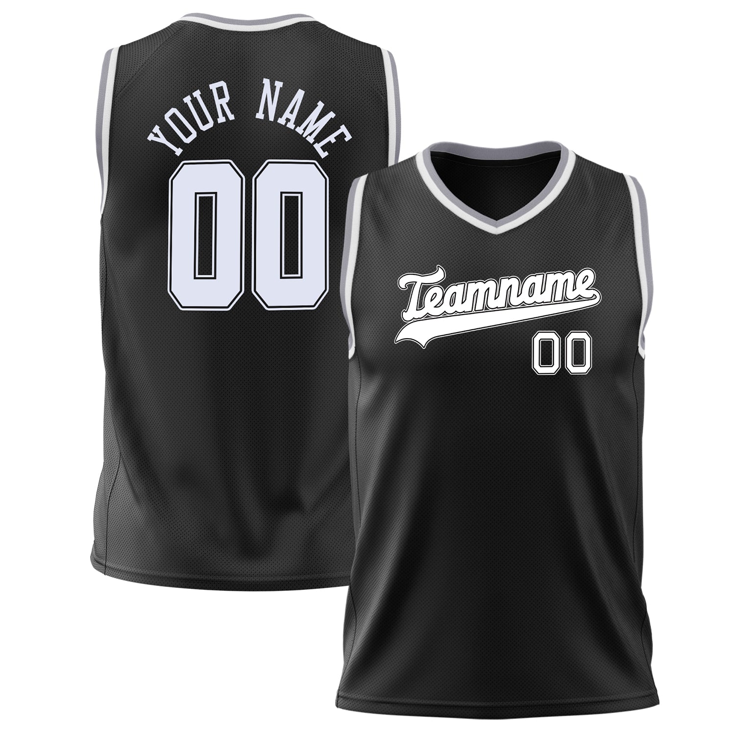 Benutzerdefiniertes Professionelles Schwarz Weiß Basketballtrikot BS02240626ZX015