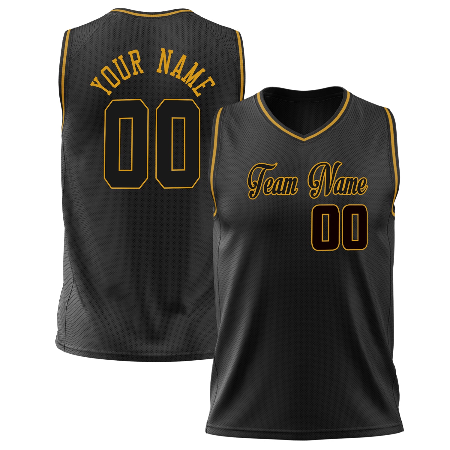 Benutzerdefiniertes Professionelles Schwarz Gold Basketballtrikot BS02240626ZX016
