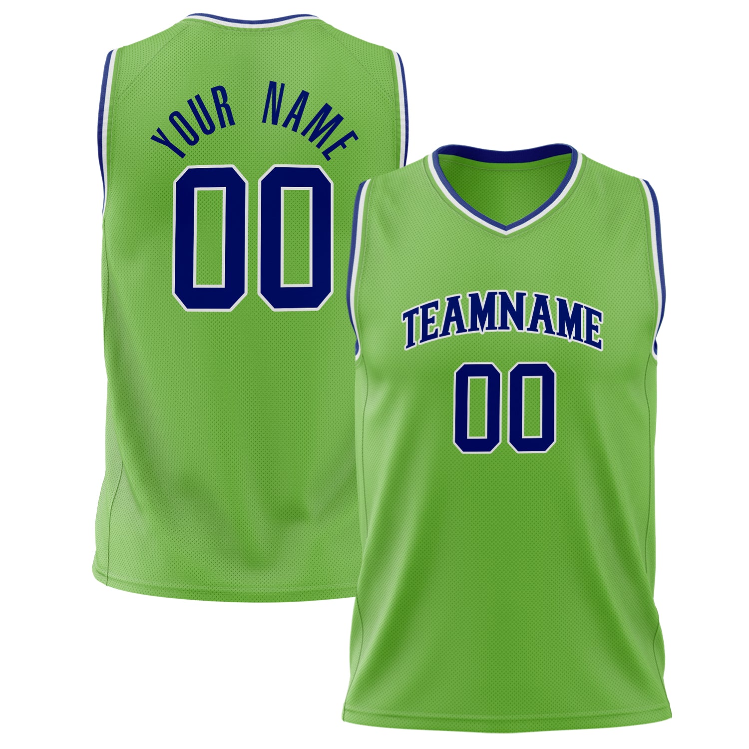Benutzerdefiniertes Professionelles Neongrün Königsblau Basketballtrikot BS02240626ZX103