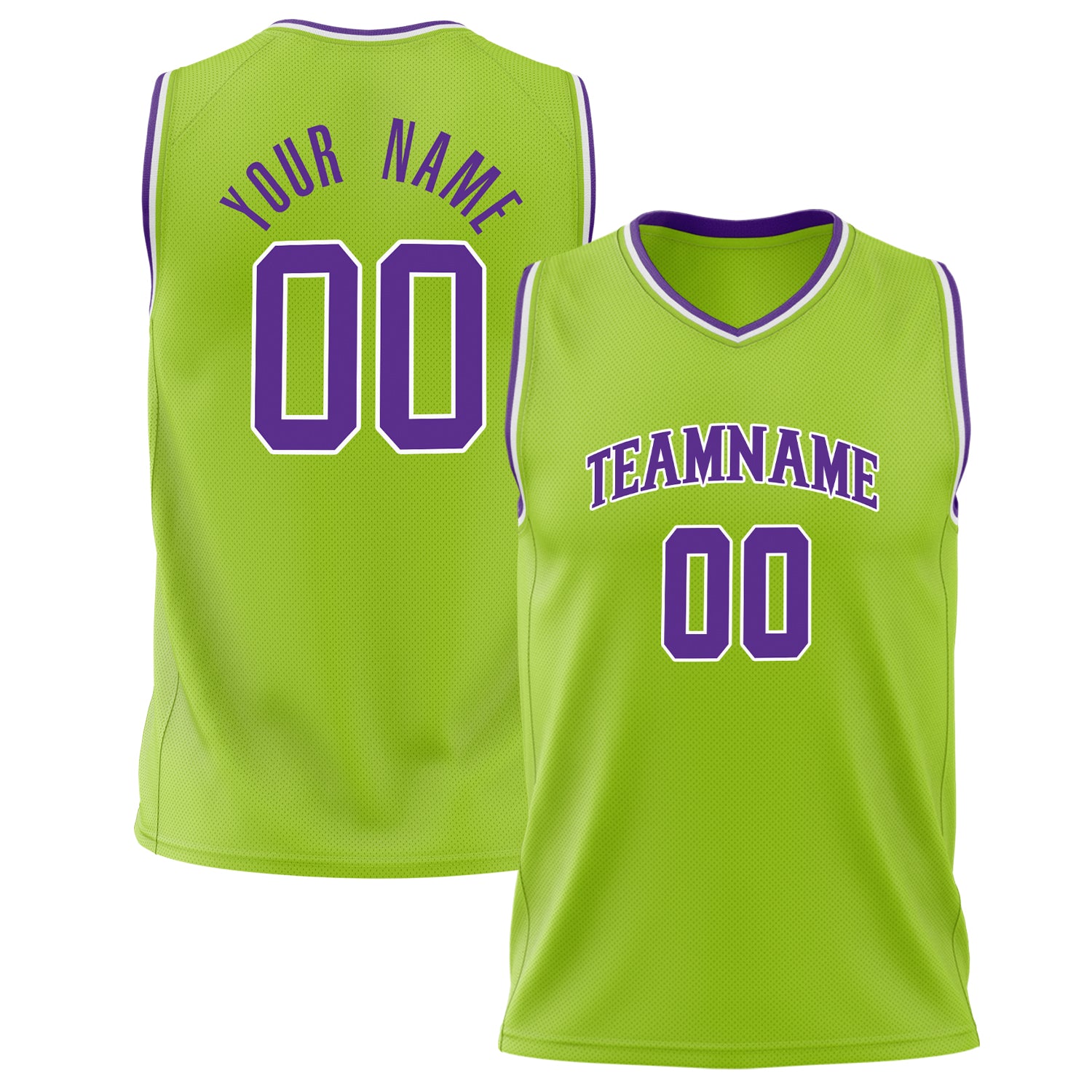 Benutzerdefiniertes Professionelles Neongrün Lila Basketballtrikot BS02240626ZX107