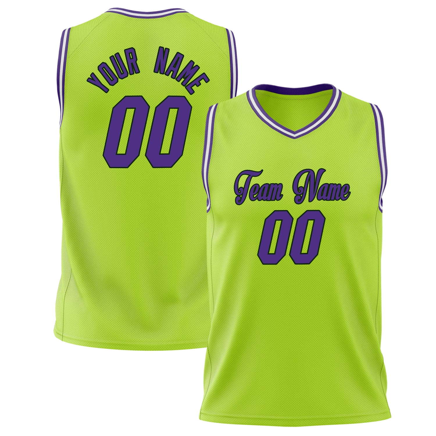 Benutzerdefiniertes Professionelles Neongrün Lila Basketballtrikot BS02240626ZX113