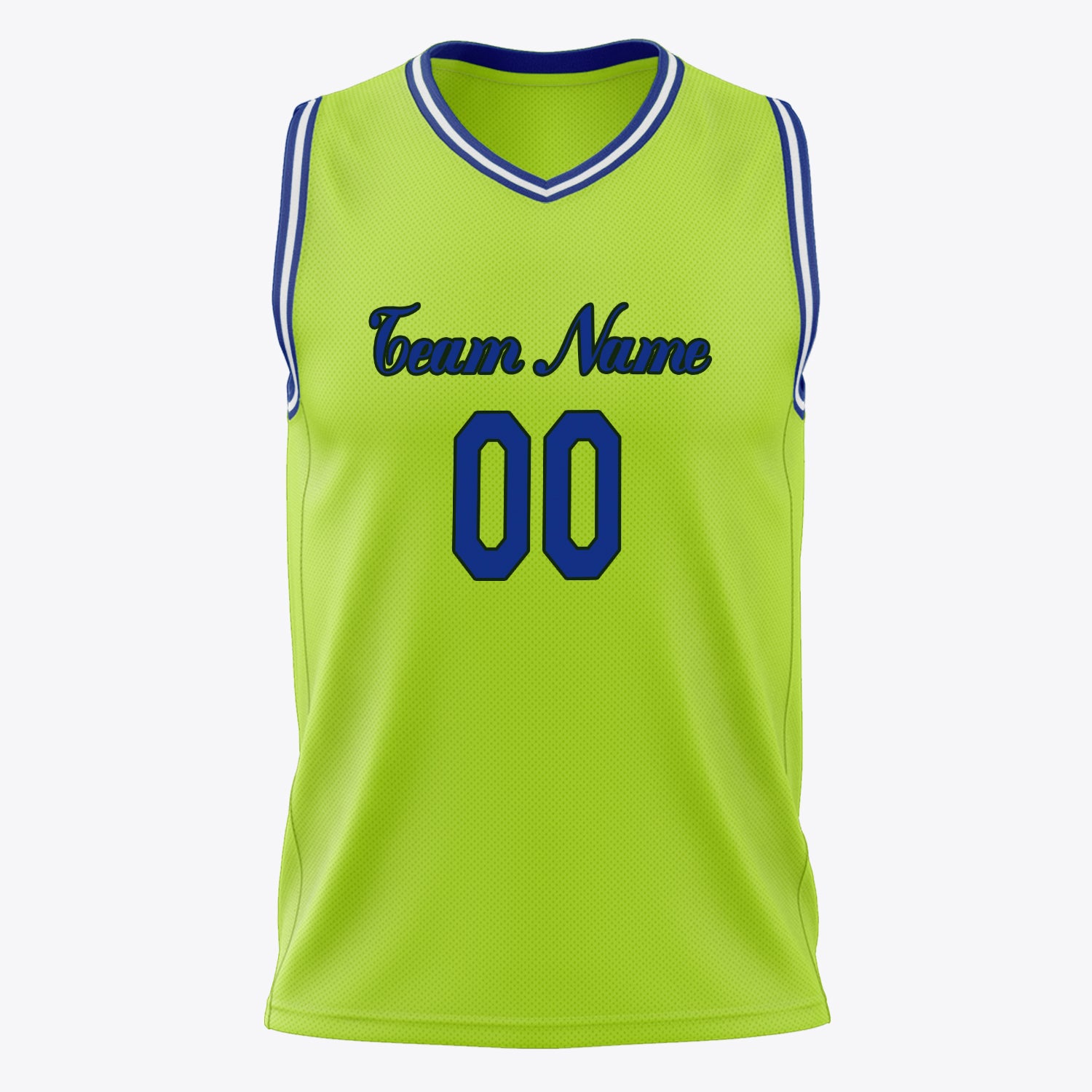 Custom Professional Neon Green Royal Blue Basketball Jersey