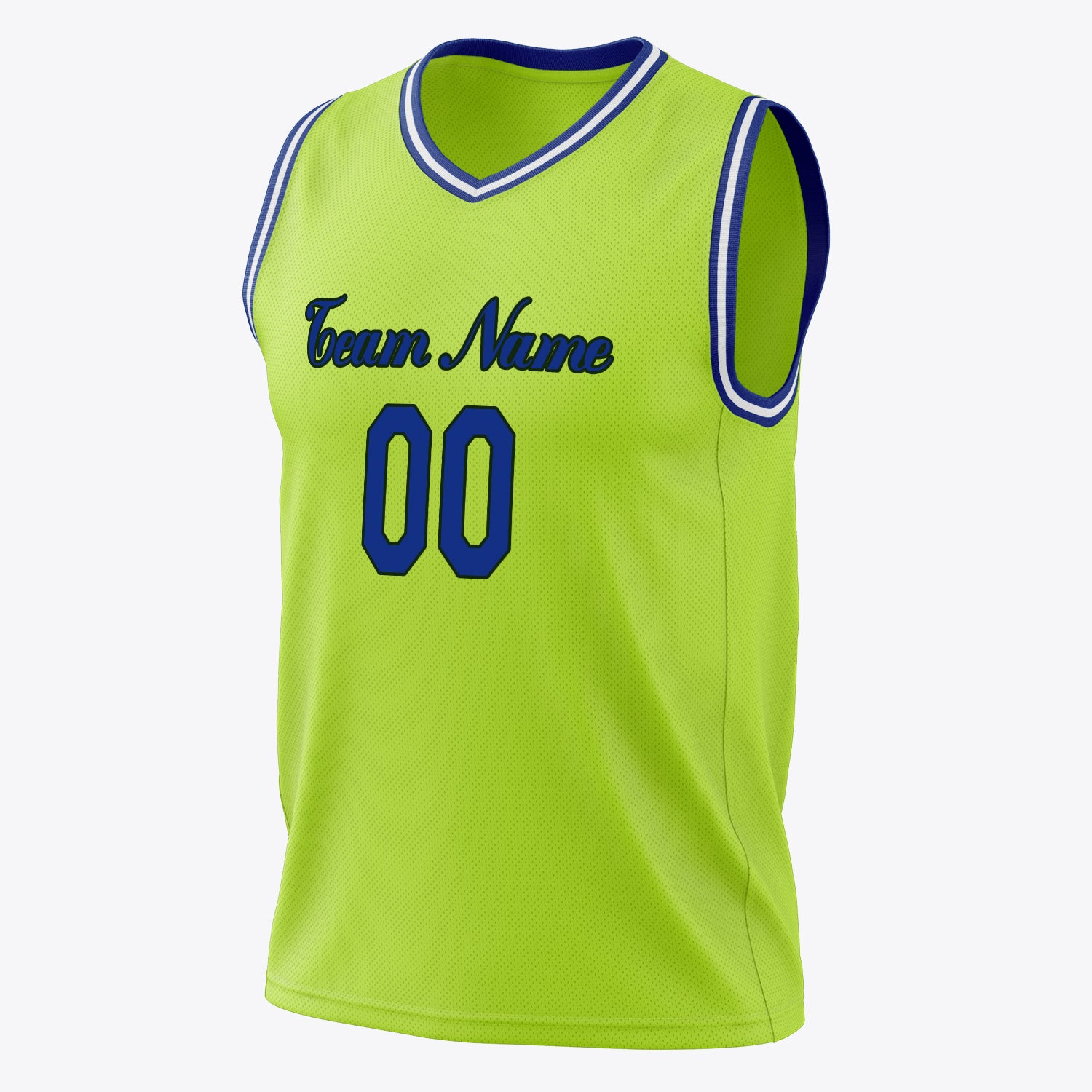 Benutzerdefiniertes Professionelles Neongrün Königsblau Basketballtrikot