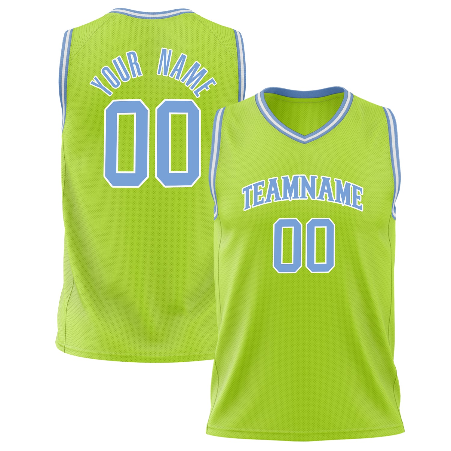 Benutzerdefiniertes Professionelles Neongrün Hellblau Basketballtrikot BS02240626ZX116