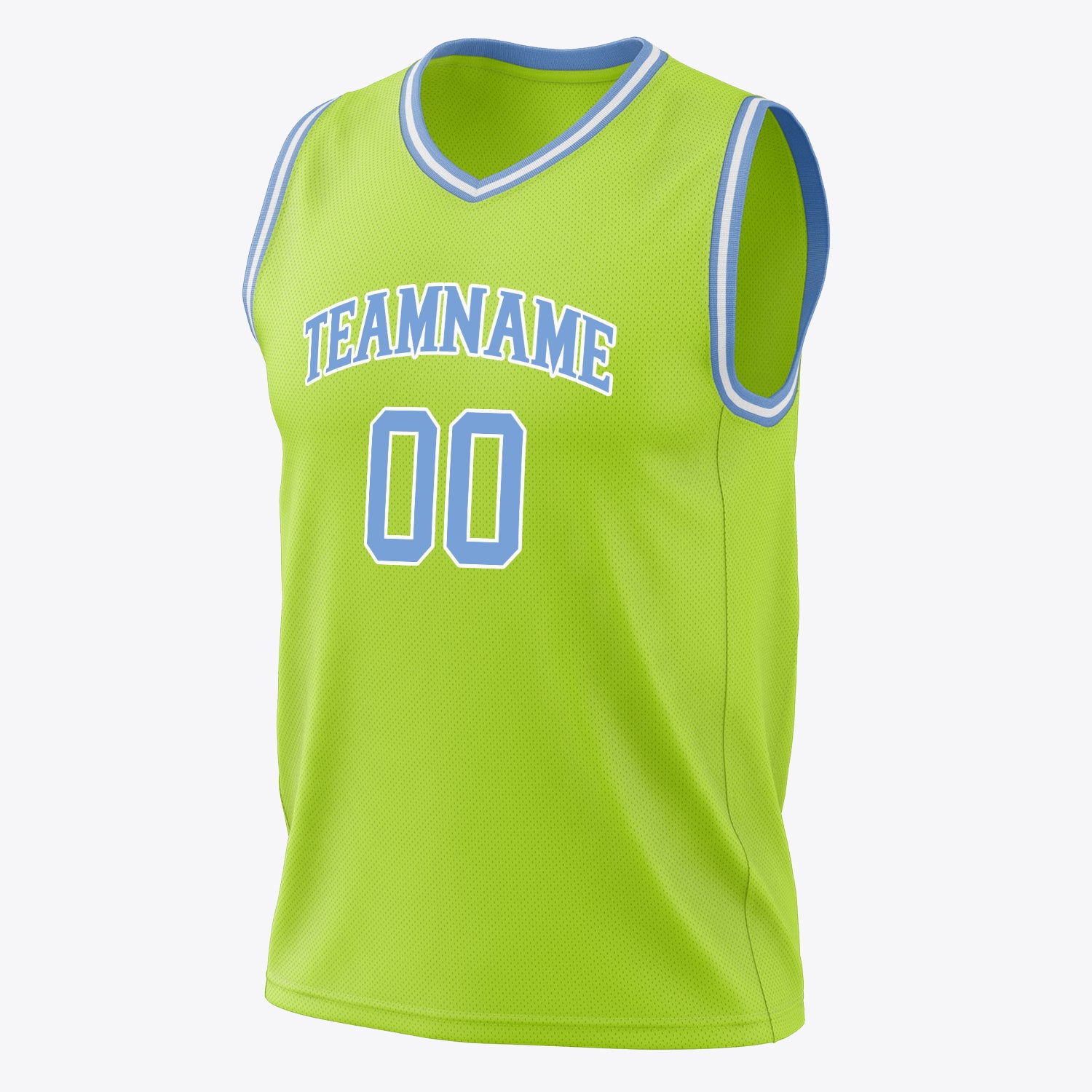 Benutzerdefiniertes Professionelles Neongrün Hellblau Basketballtrikot