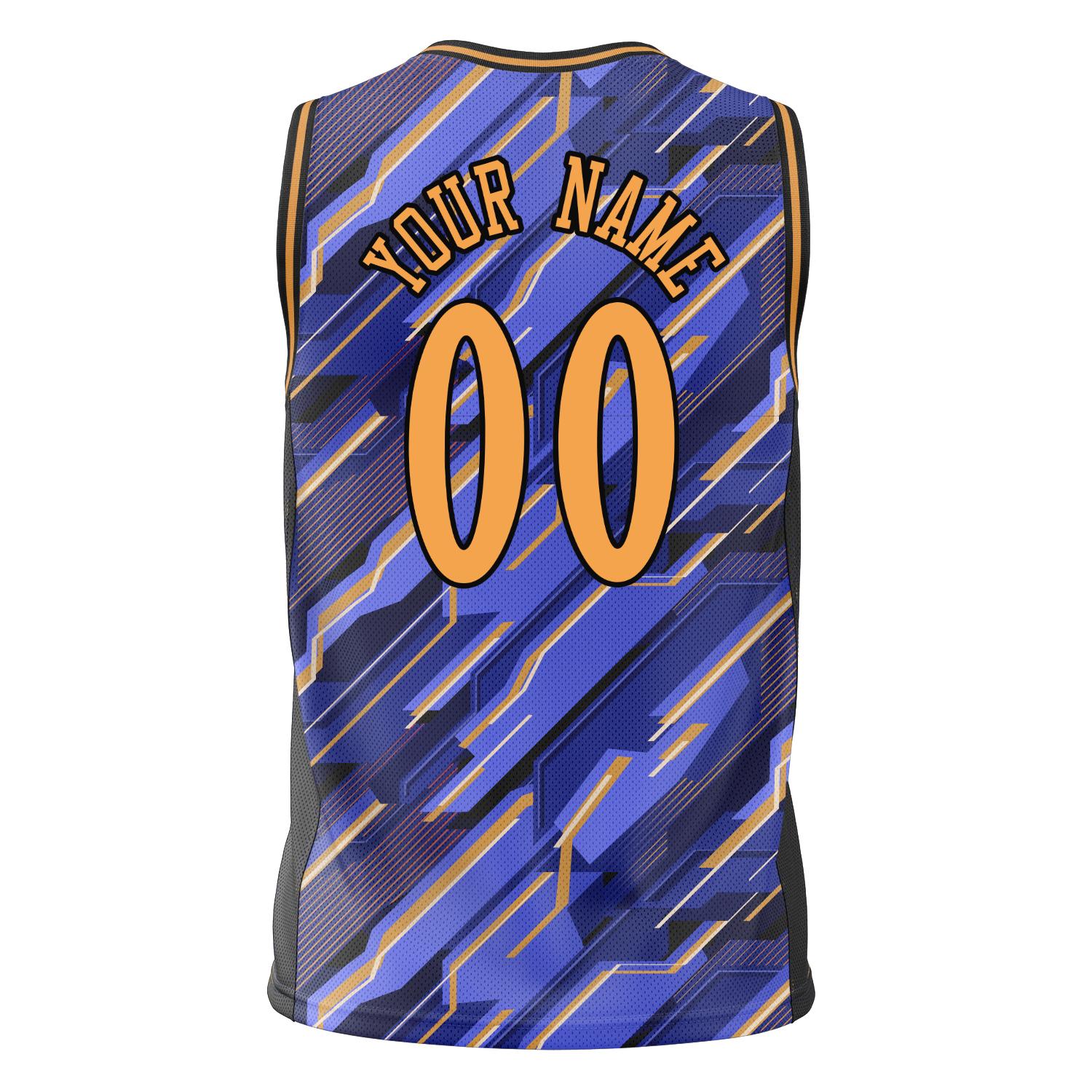 Benutzerdefiniertes Professionelles Blau Gold Basketballtrikot