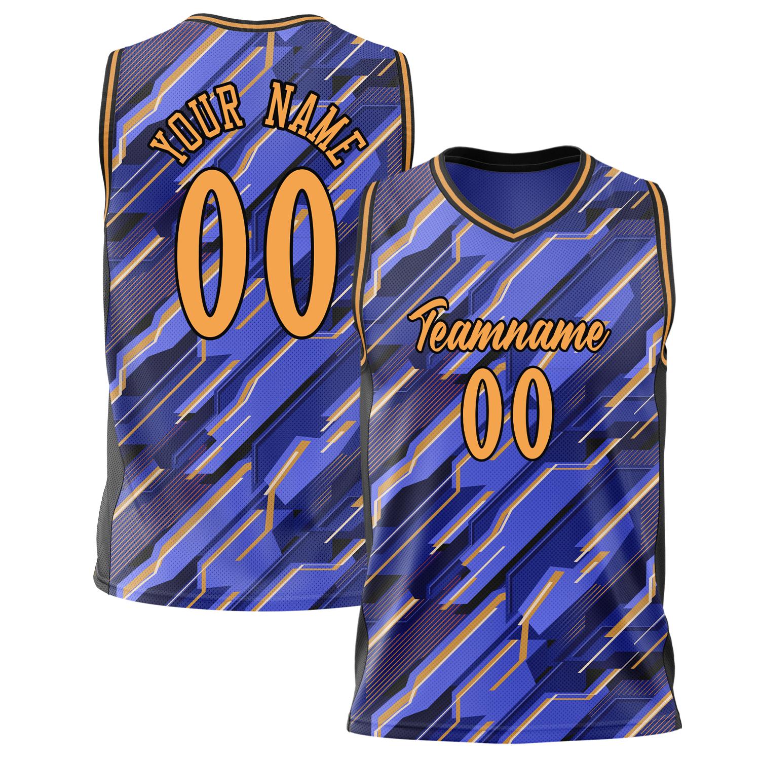Benutzerdefiniertes Professionelles Blau Gold Basketballtrikot BS02240808JC010