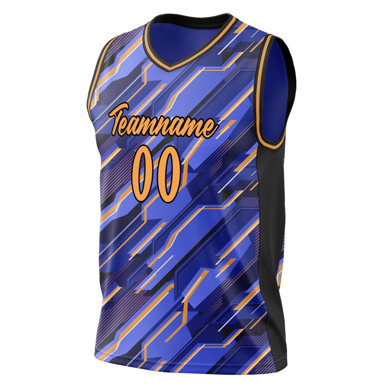 Benutzerdefiniertes Professionelles Blau Gold Basketballtrikot